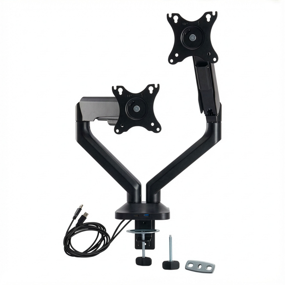 Shop Bush Business Furniture Adjustable Dual Monitor Arm with USB Port, Image 01, AC99891-03, #color_black paint