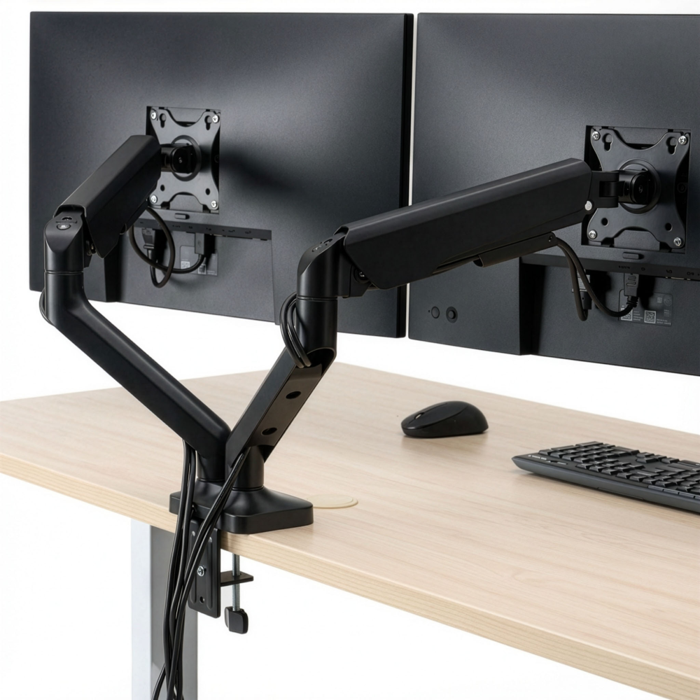 Shop Bush Business Furniture Adjustable Dual Monitor Arm with USB Port, Image 02, AC99891-03, #color_black paint