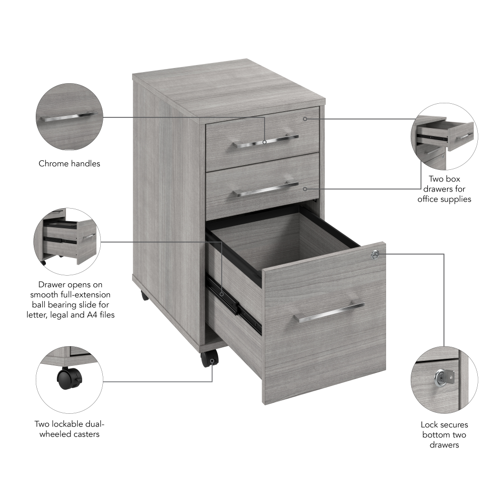 Shop Bush Business Furniture Hustle 3 Drawer Mobile File Cabinet, Image 08, HUF116PG, #color_platinum gray