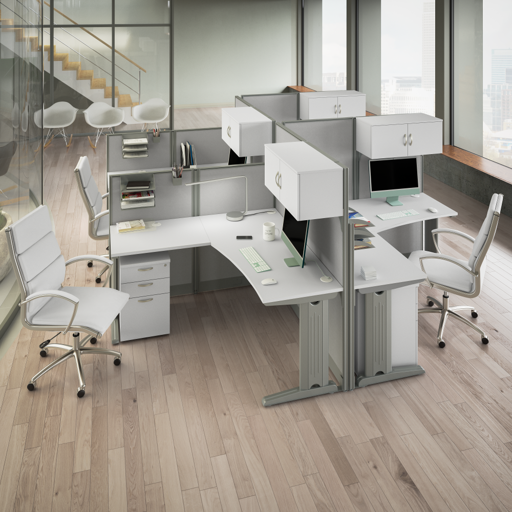 Shop Bush Business Furniture Office in an Hour 65W L Shaped Cubicle Desk with Storage, Drawers, and Organizers, Image 03, WC36194-03STGK, #color_pure white