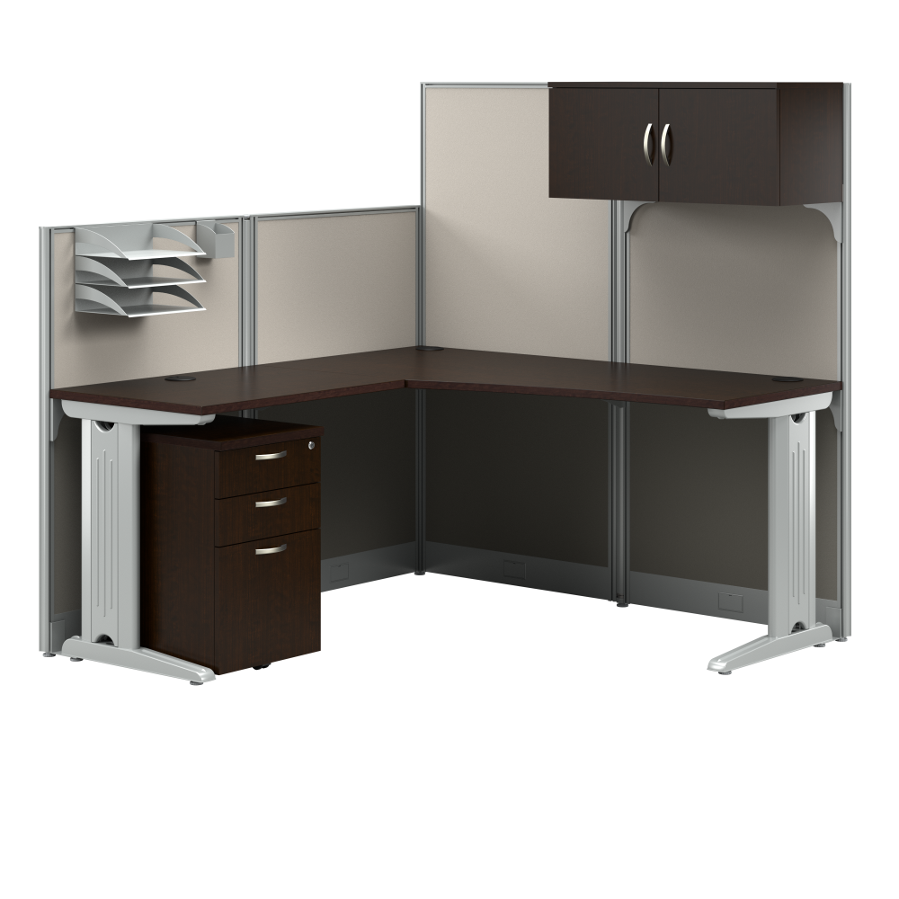 Shop Bush Business Furniture Office in an Hour 65W L Shaped Cubicle Desk with Storage, Drawers, and Organizers, Image 01, WC36894-03STGK, #color_mocha cherry