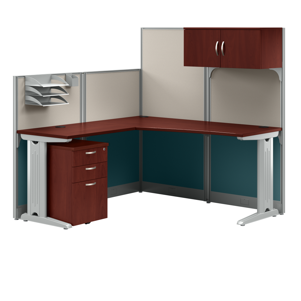 Shop Bush Business Furniture Office in an Hour 65W L Shaped Cubicle Desk with Storage, Drawers, and Organizers, Image 01, WC36494-03STGK, #color_hansen cherry