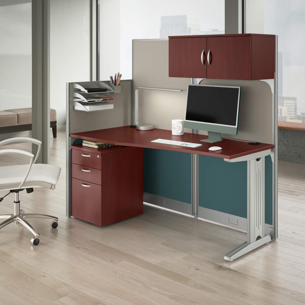 Shop Bush Business Furniture Office in an Hour 65W Straight Cubicle Desk with Storage, Drawers, and Organizers, Image 02, WC36492-03STGK, #color_hansen cherry