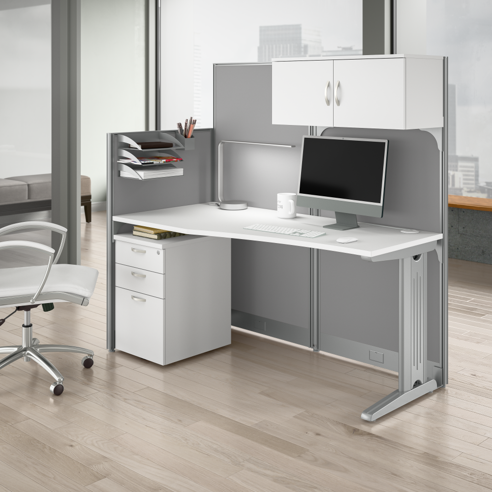 Shop Bush Business Furniture Office in an Hour 65W Straight Cubicle Desk with Storage, Drawers, and Organizers, Image 02, WC36192-03STGK, #color_pure white