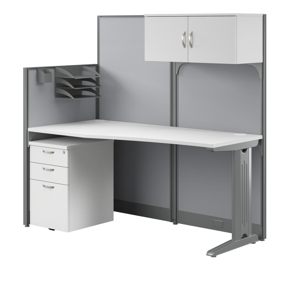Shop Bush Business Furniture Office in an Hour 65W Straight Cubicle Desk with Storage, Drawers, and Organizers, Image 01, WC36192-03STGK, #color_pure white