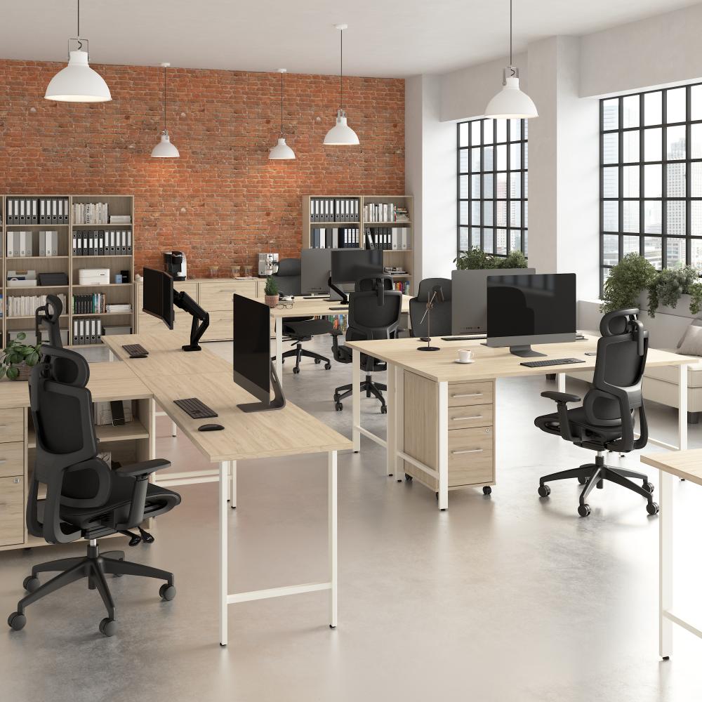 Shop Bush Business Furniture Hustle 72W x 24D L Shaped Computer Desk with 3 Drawer Mobile File Cabinet, Image 03, HUS005NE, #color_natural elm