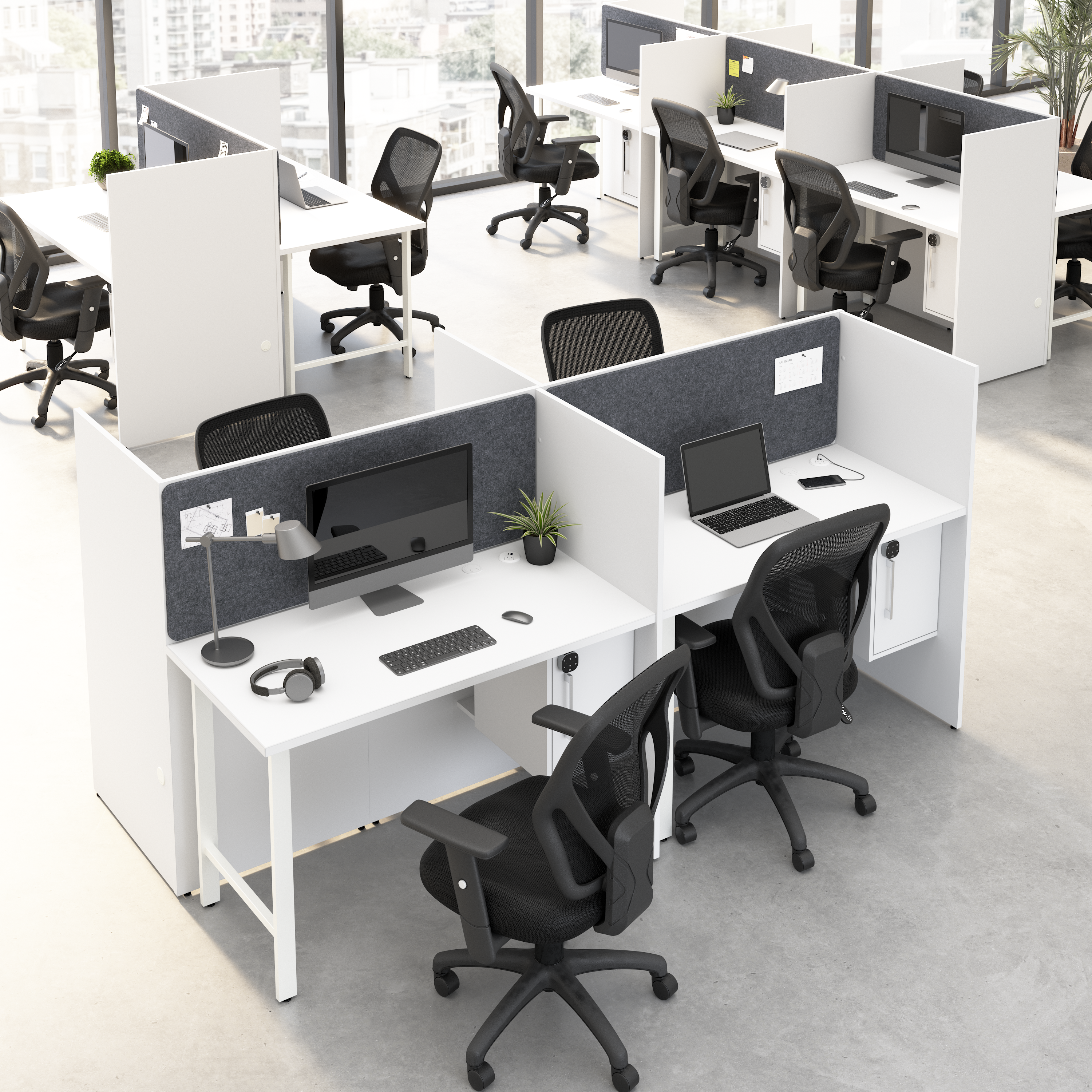 Shop Hustle 48-inch 2 Person Office Cubicles with Locking Storage and Large Tackboards HUS020WH 4 #color_white