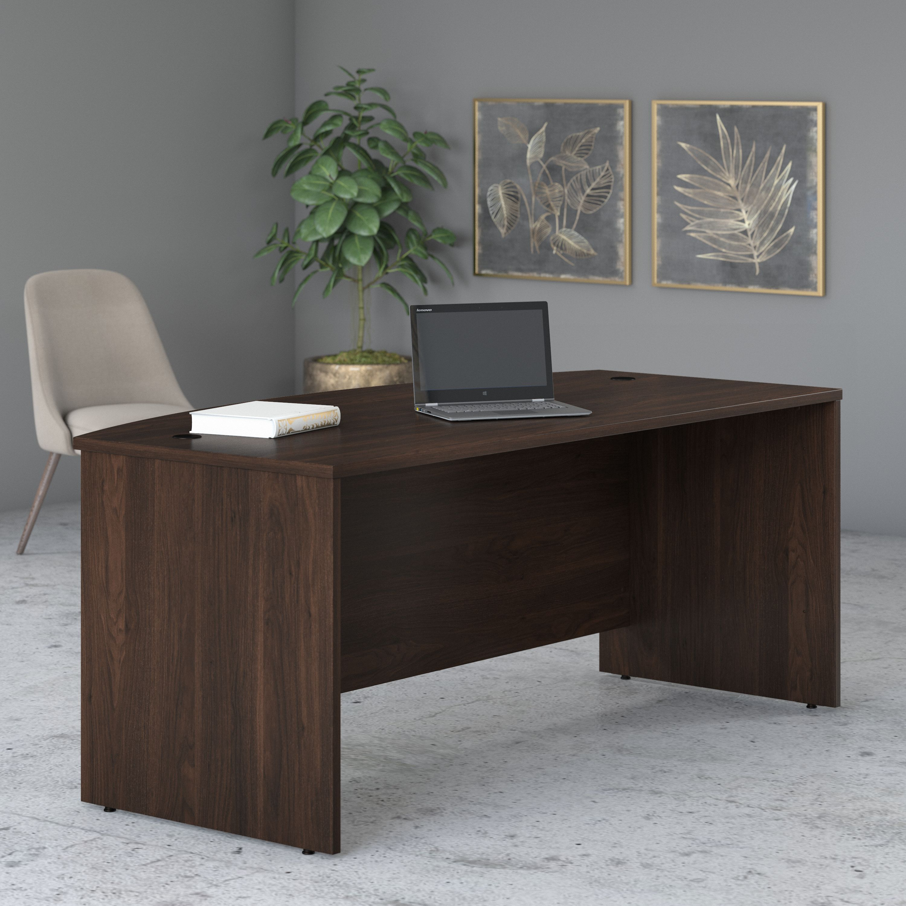 Shop Bush Business Furniture Studio C 72W x 36D Bow Front Desk 03 SCD172BW #color_black walnut