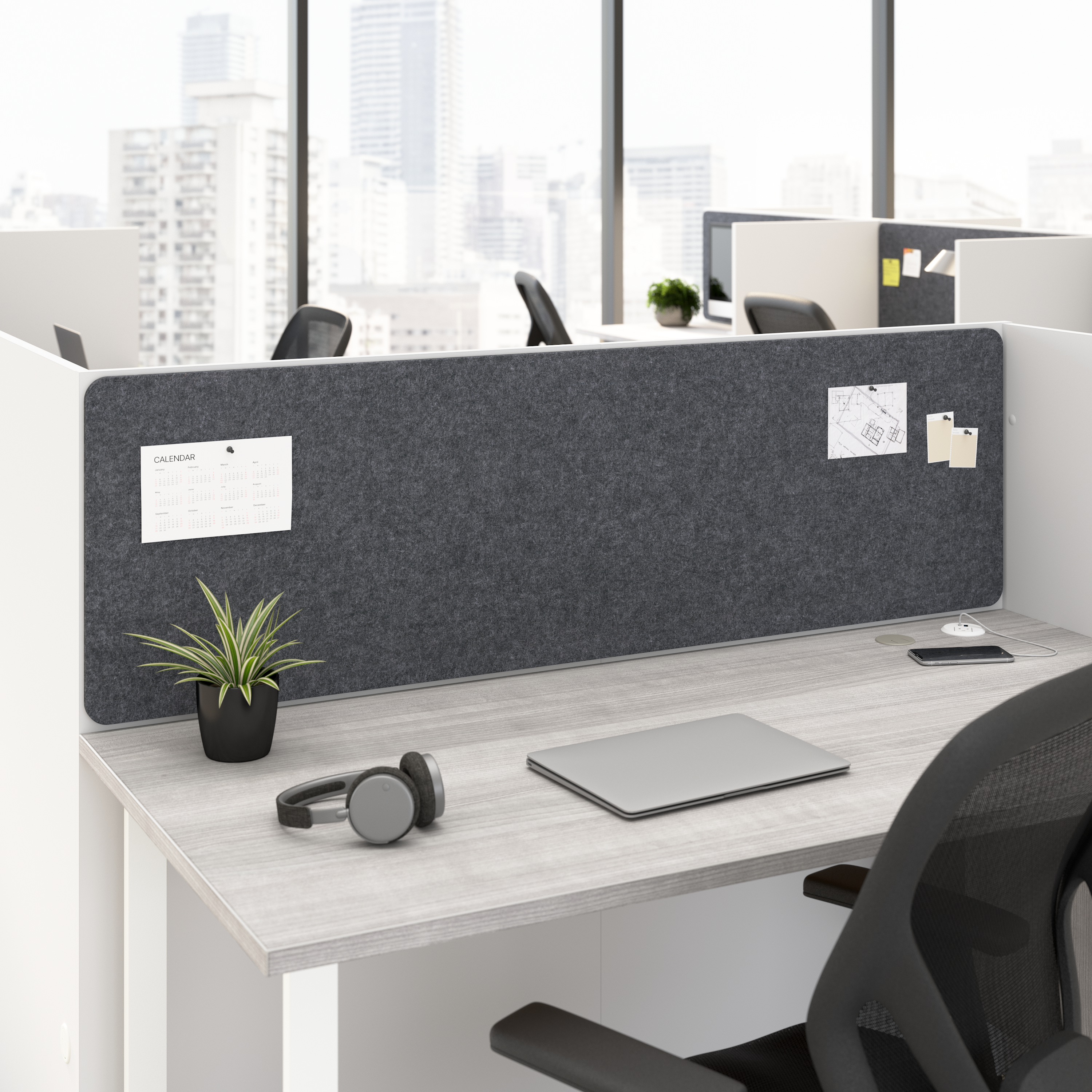 Shop Hustle Tackboard for 60-inch Cubicle Desk HUP158CL-03 2 #color_cool charcoal