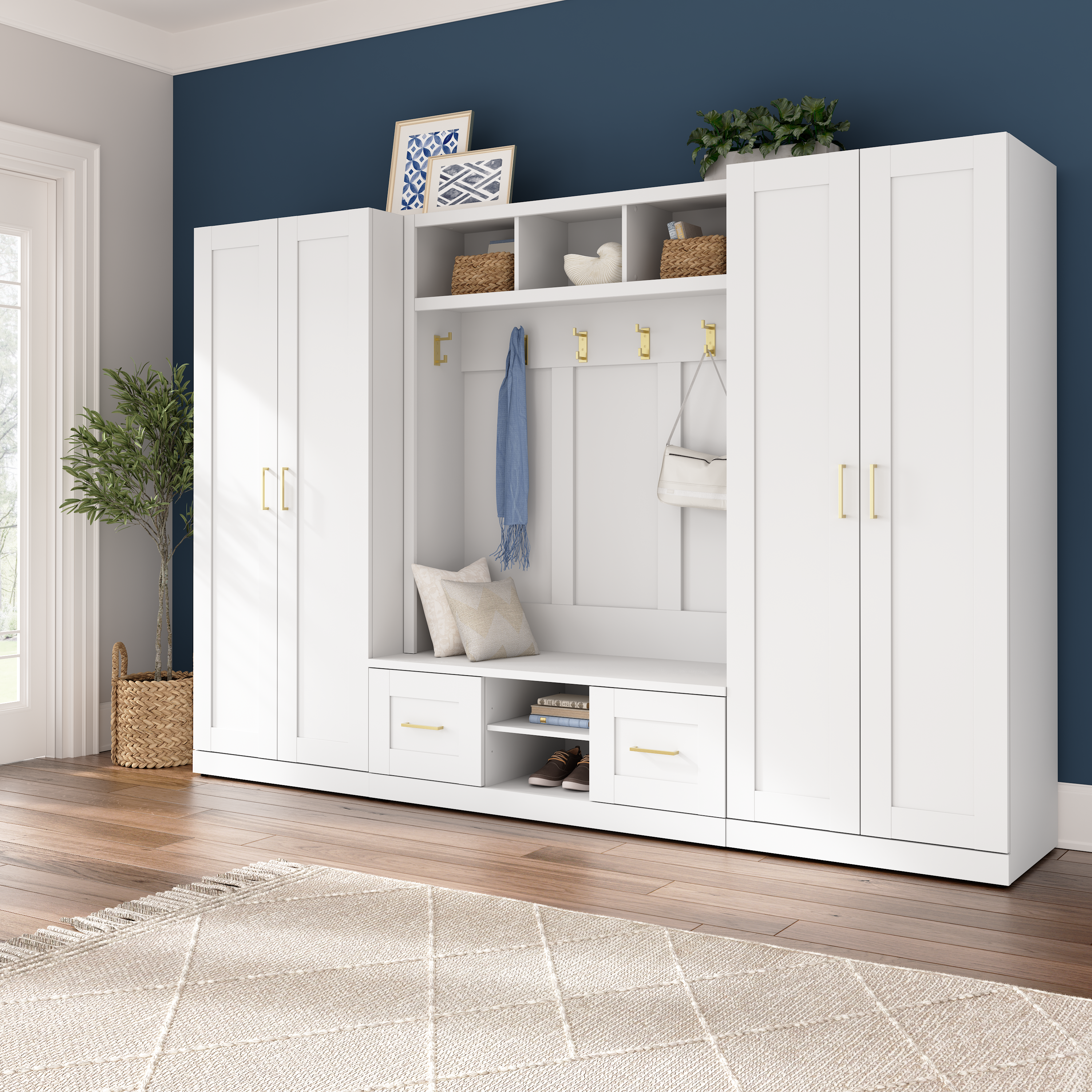 Shop Bush Furniture Hampton Heights 30W Tall Storage Cabinet with Doors and Shelves 08 HHS630WHK #color_white