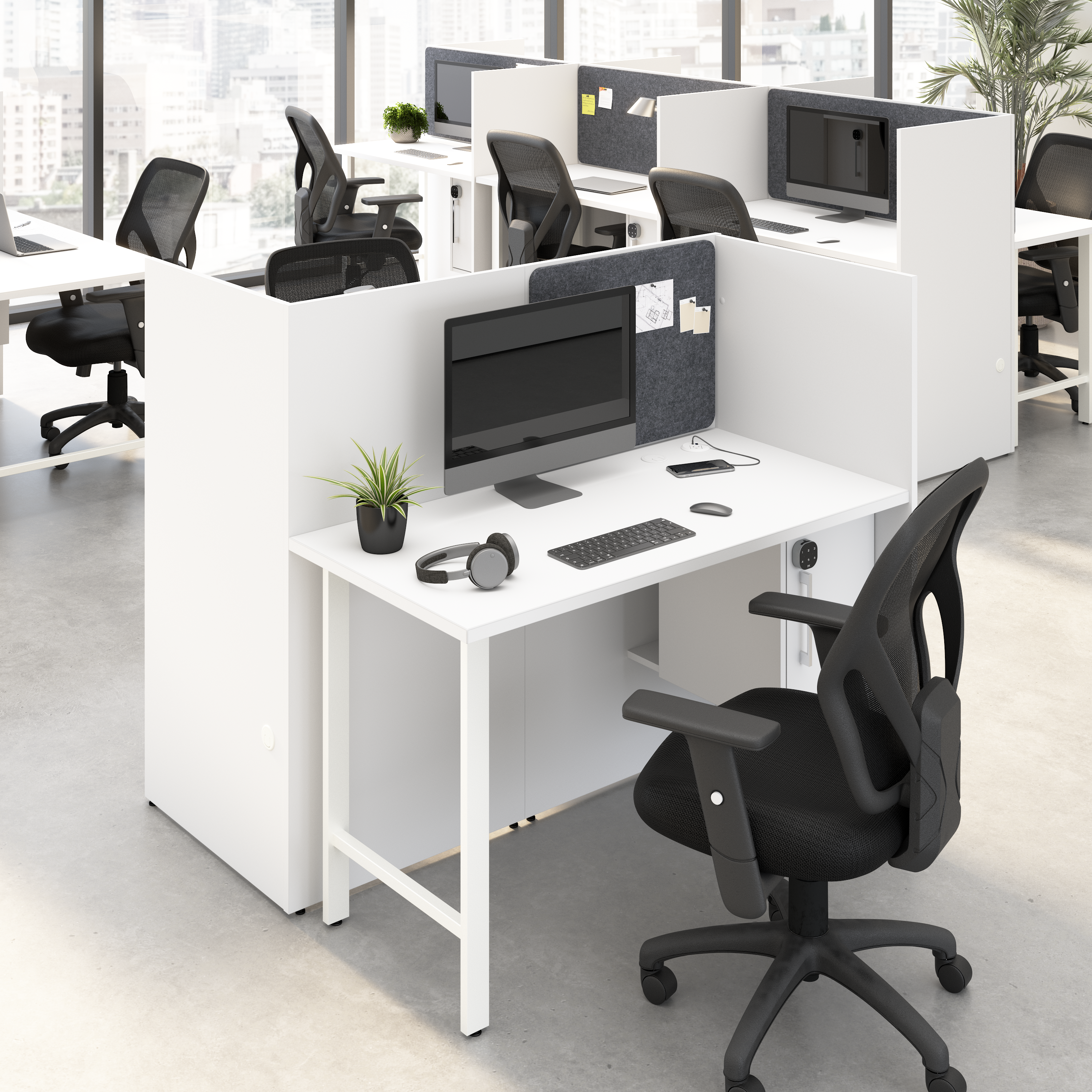 Shop Hustle 48-inch 2 Person Office Cubicles with Locking Storage Cabinet HUS031WH 2 #color_white