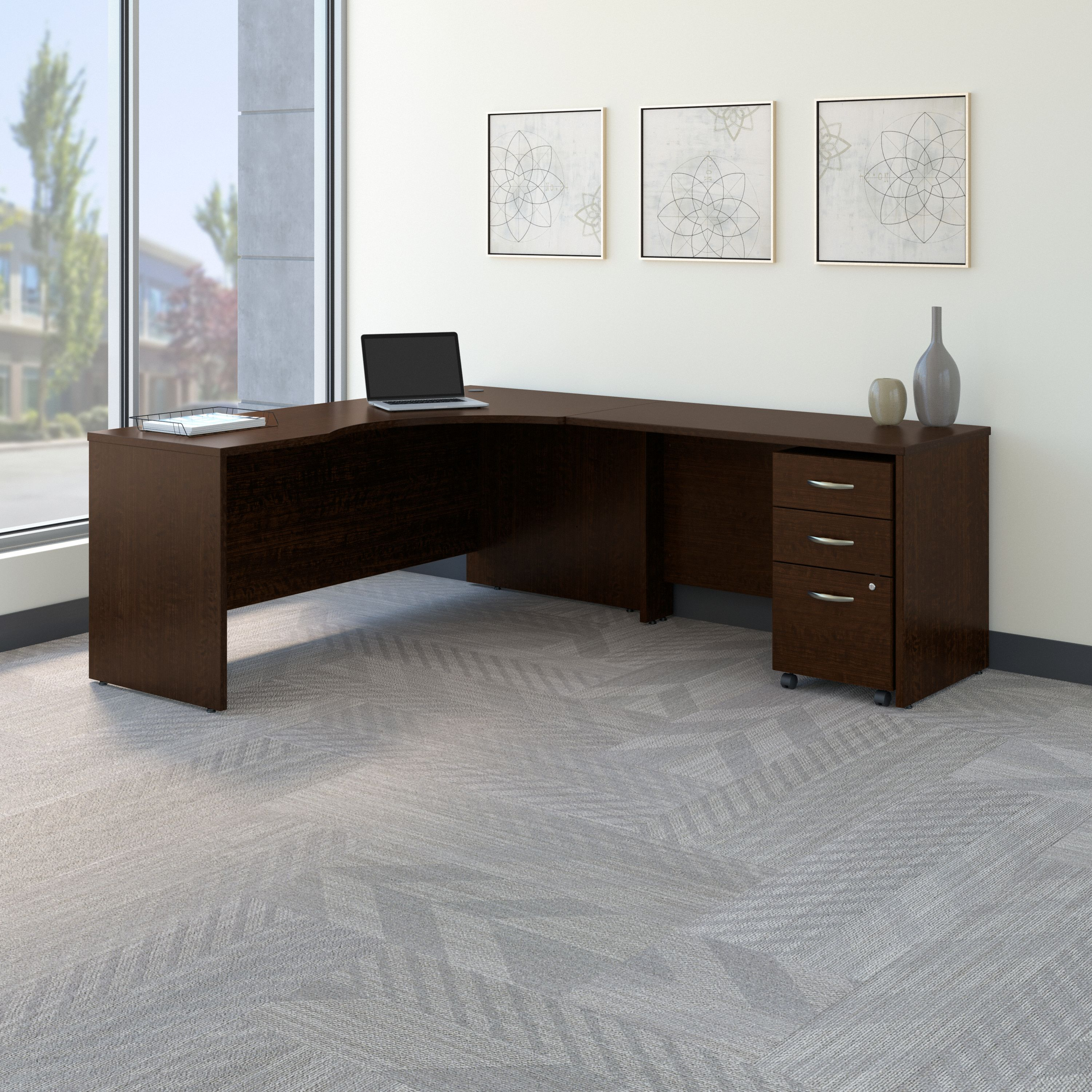 Shop Bush Business Furniture Series C 72W Right Handed Corner Desk with 48W Return and Mobile File Cabinet 01 SRC085MRSU #color_mocha cherry
