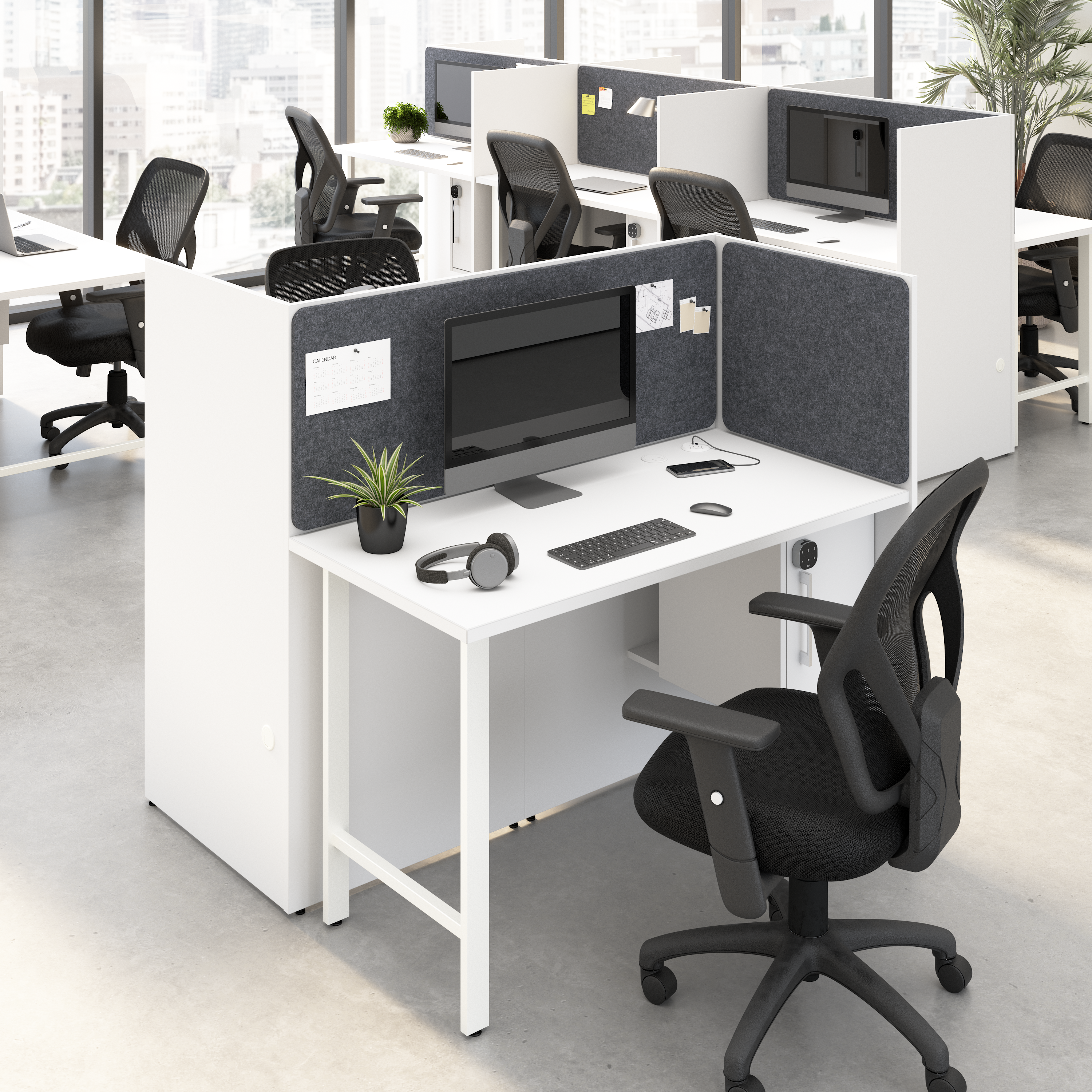 Shop Hustle 48-inch 2 Person Office Cubicles with Locking Storage and Large Tackboards HUS020WH 2 #color_white