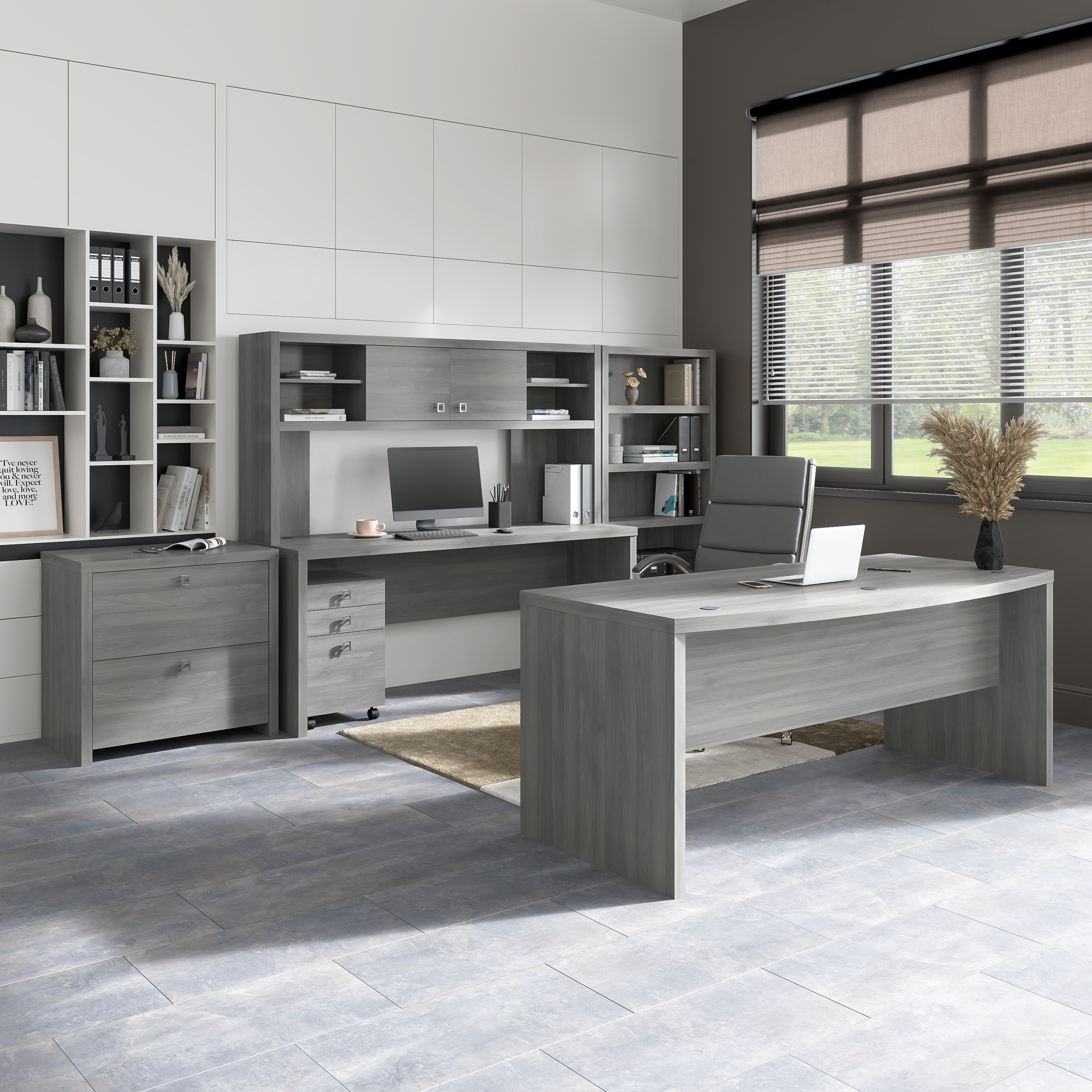 Shop Bush Business Furniture Echo 72W Computer Desk with Hutch and 3 Drawer Mobile File Cabinet 06 ECH048MG #color_modern gray