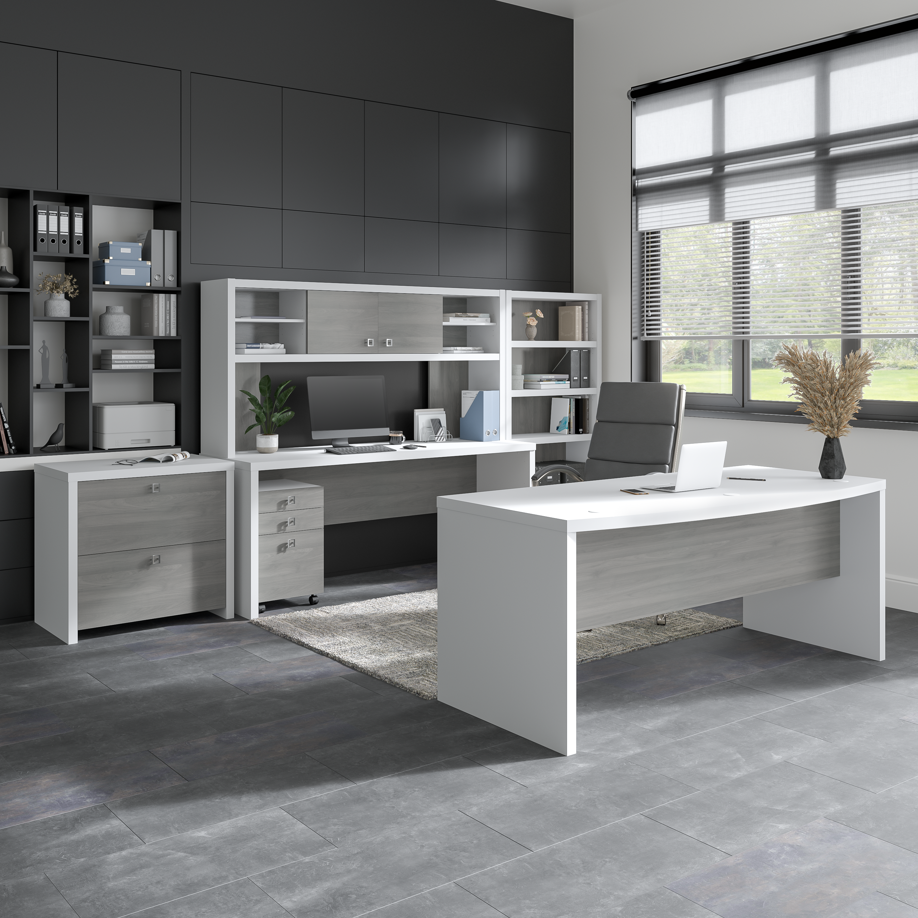 Shop Bush Business Furniture Echo 72W Computer Desk with Hutch and 3 Drawer Mobile File Cabinet 06 ECH048WHMG #color_pure white/modern gray