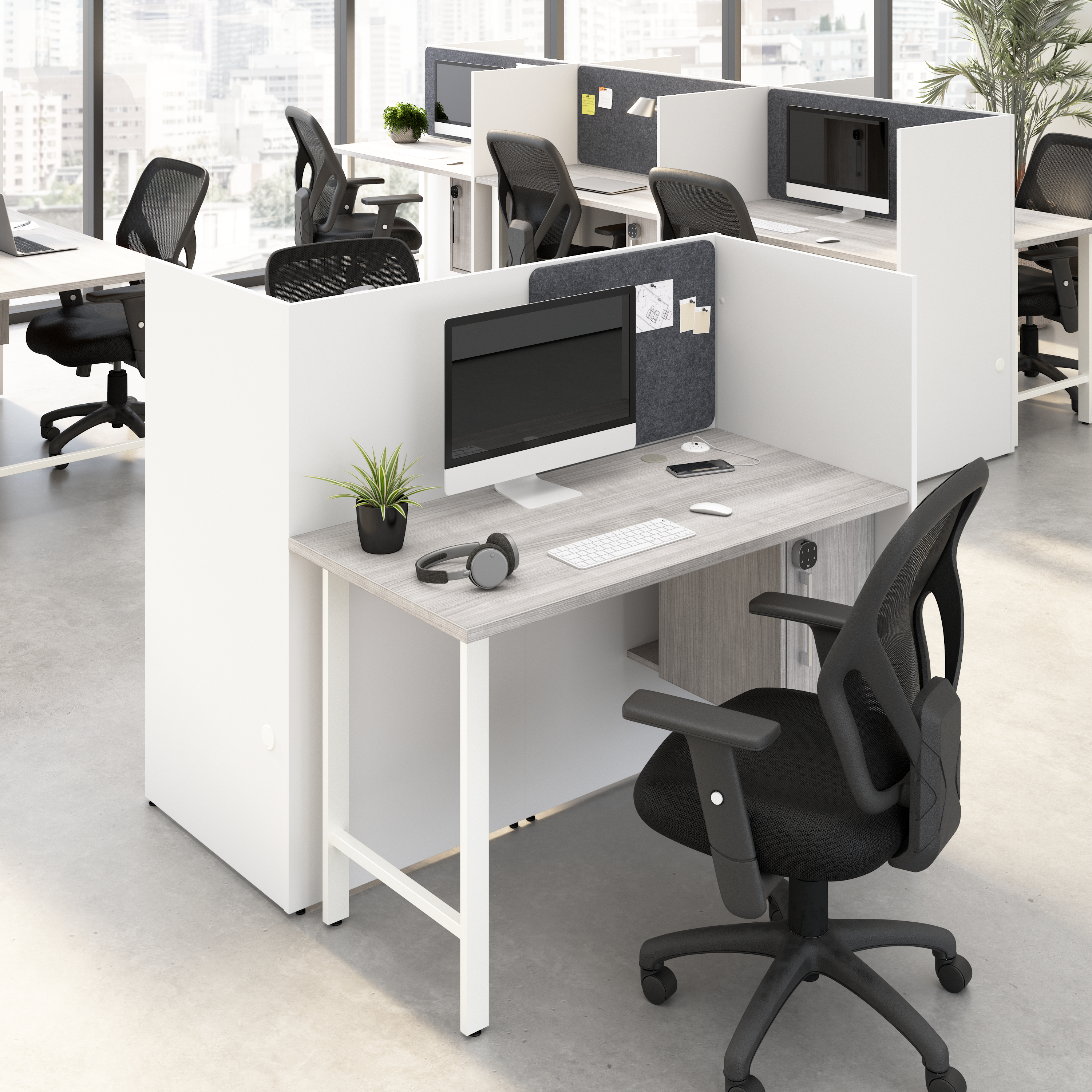 Shop Hustle 48-inch 2 Person Office Cubicles with Locking Storage Cabinet HUS031WHPG 2 #color_white/platinum gray