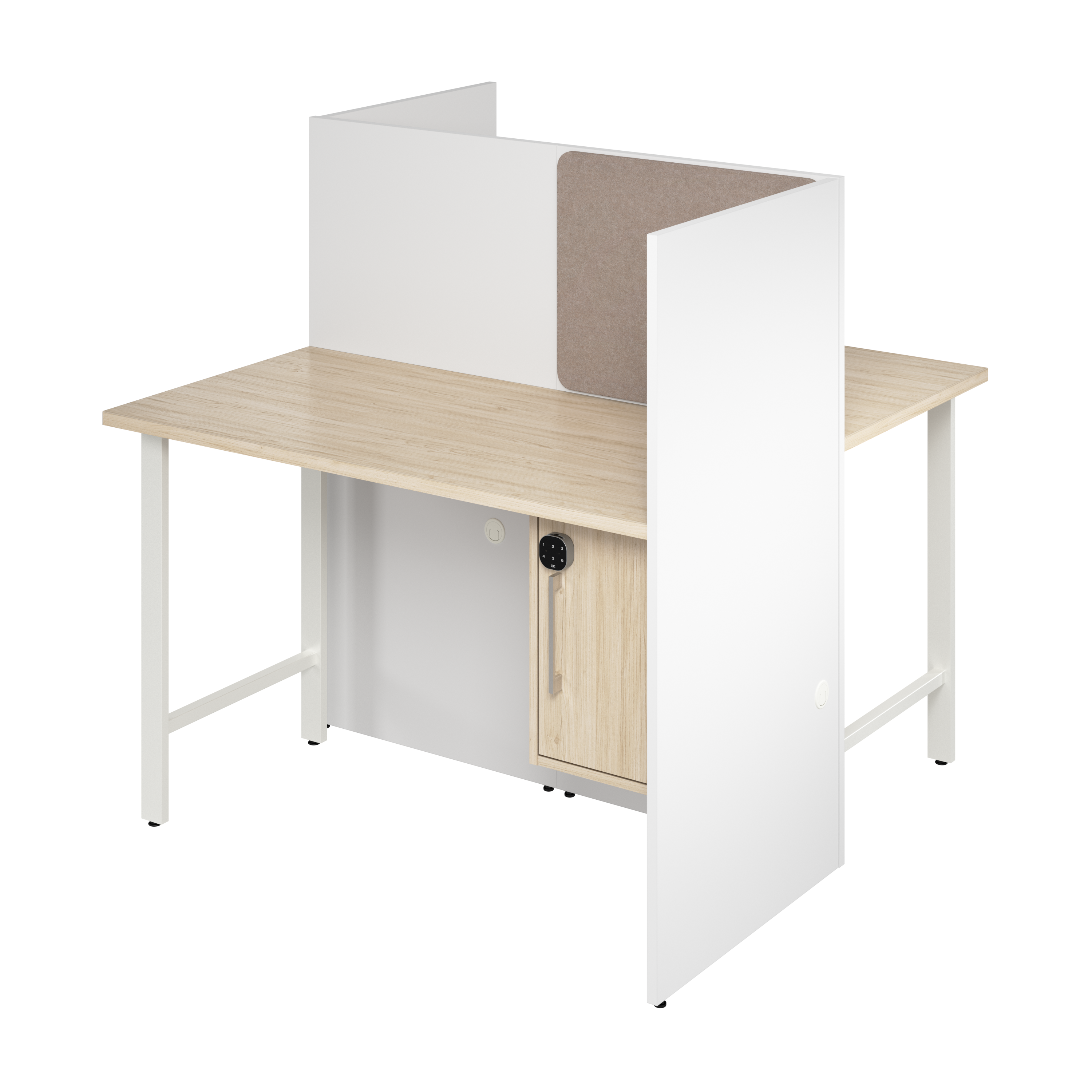 Shop Hustle 48-inch 2 Person Office Cubicles with Locking Storage Cabinet HUS031WHNE 1 #color_white/natural elm
