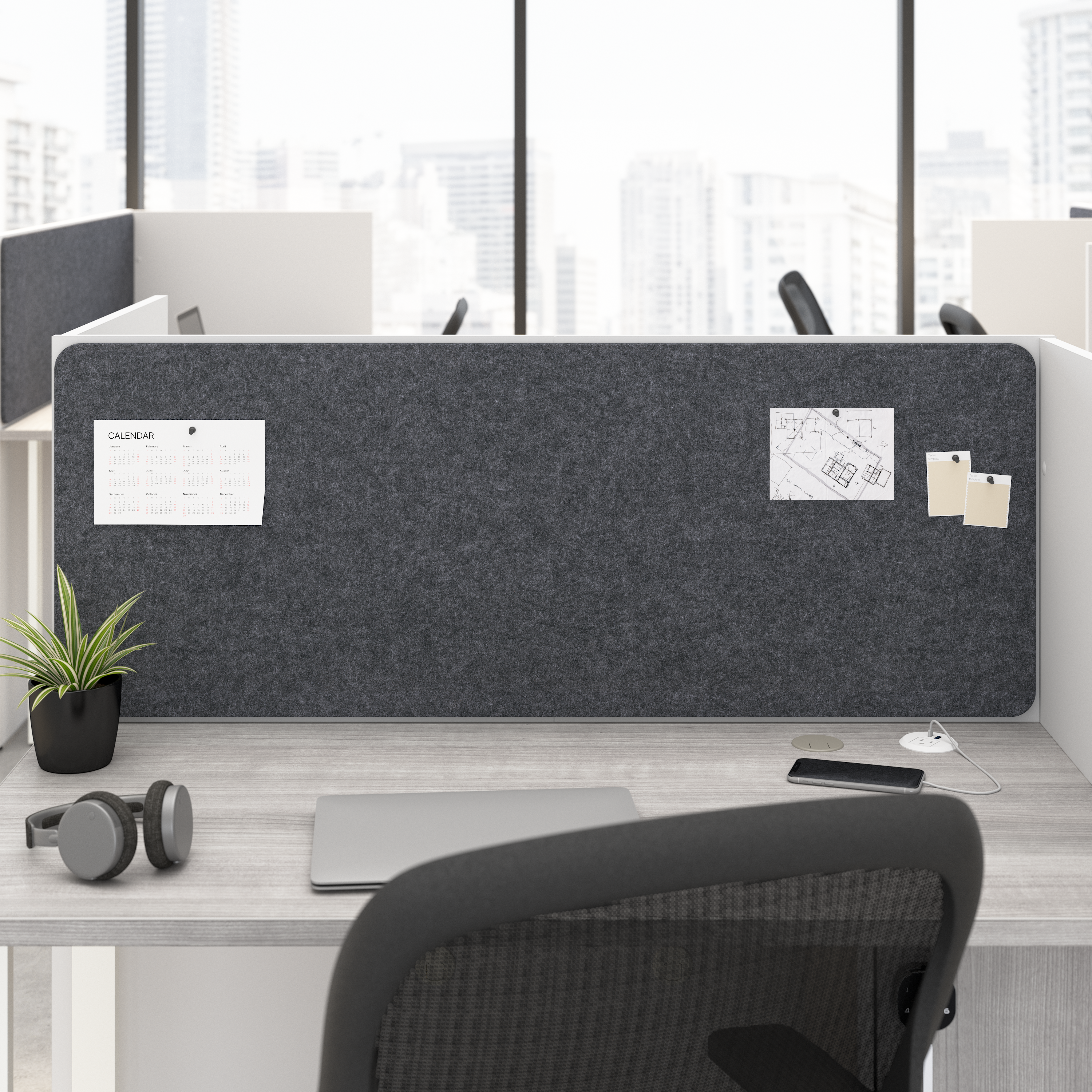 Shop Hustle Tackboard for 48-inch Cubicle Desk HUP146CL-03 5 #color_cool charcoal