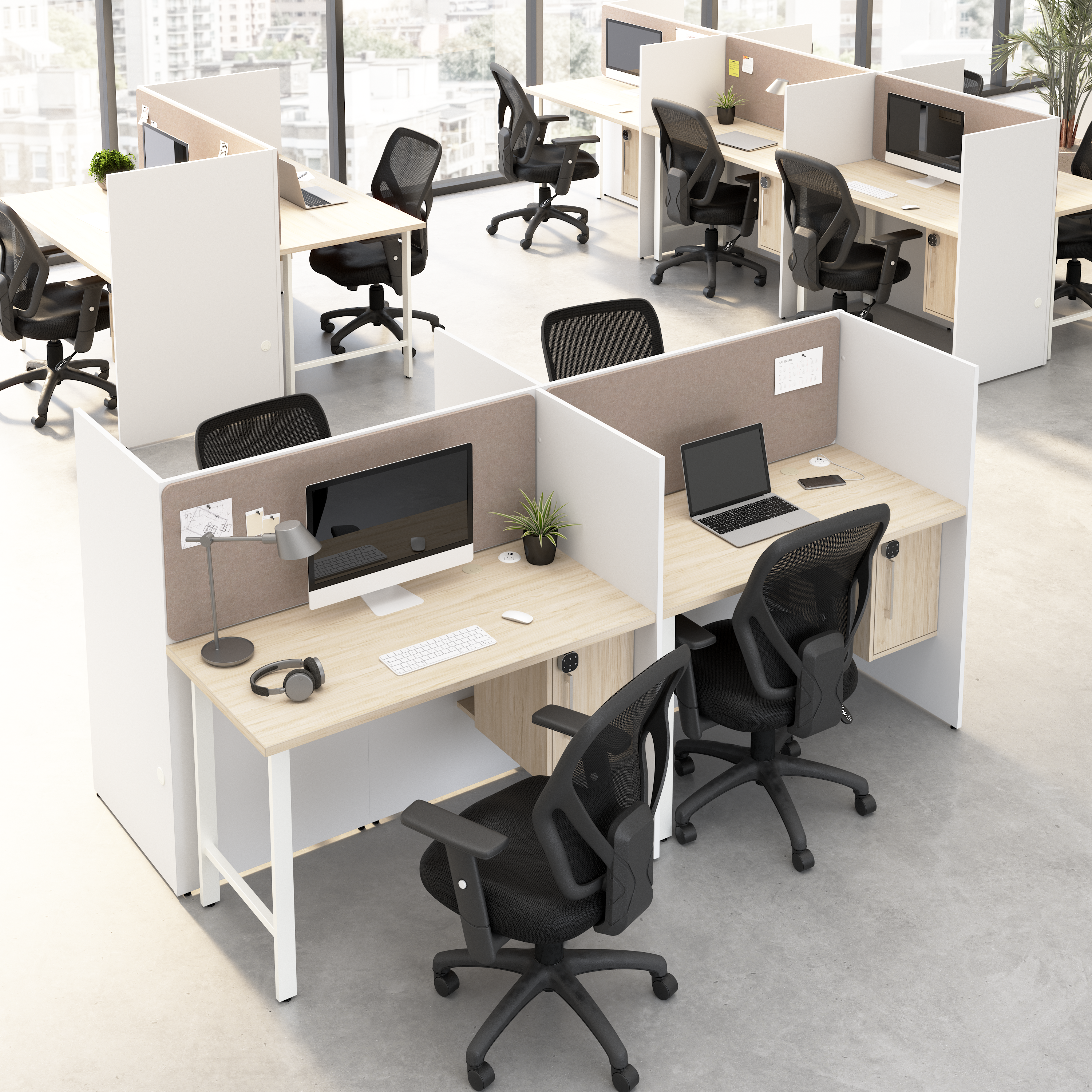 Shop Hustle 48-inch 2 Person Office Cubicles with Locking Storage and Large Tackboards HUS020WHNE 4 #color_white/natural elm