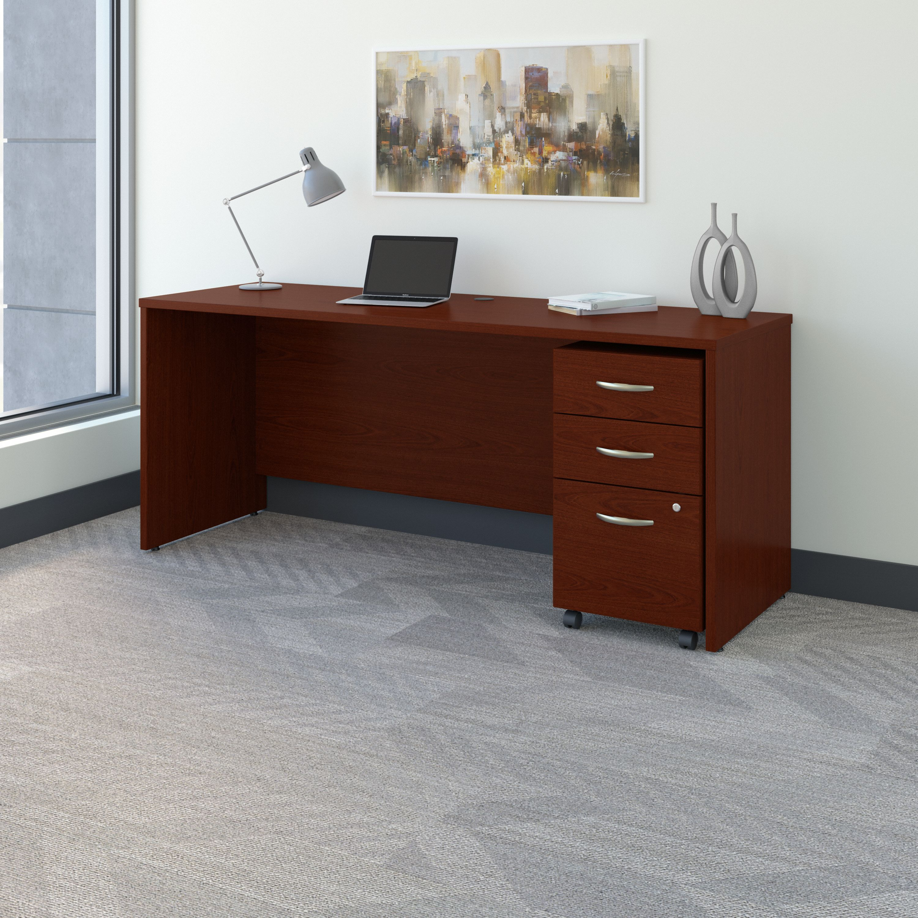 Shop Bush Business Furniture Series C 72W x 24D Office Desk with Mobile File Cabinet 01 SRC026MASU #color_mahogany