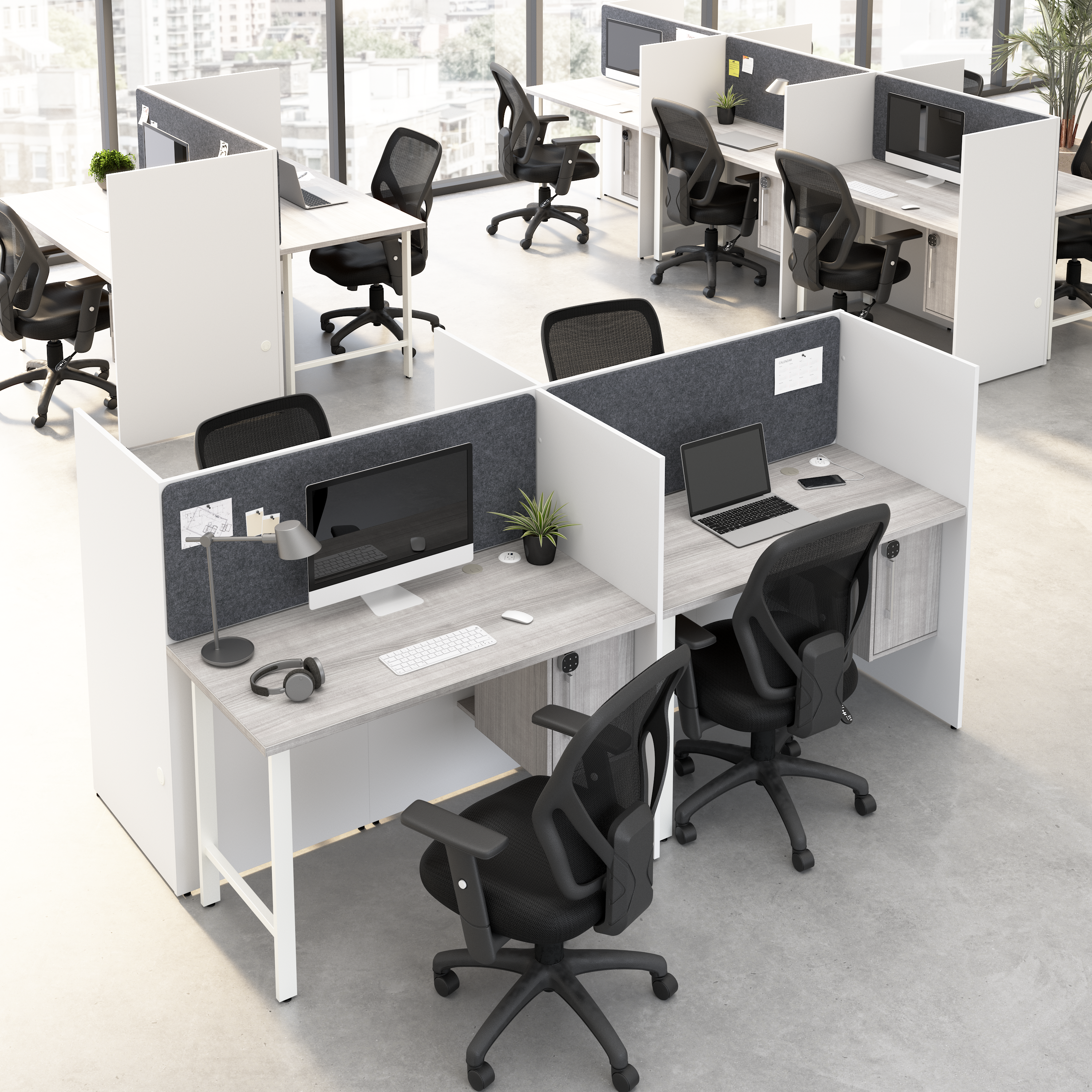 Shop Hustle 48-inch 2 Person Office Cubicles with Locking Storage and Large Tackboards HUS020WHPG 4 #color_white/platinum gray