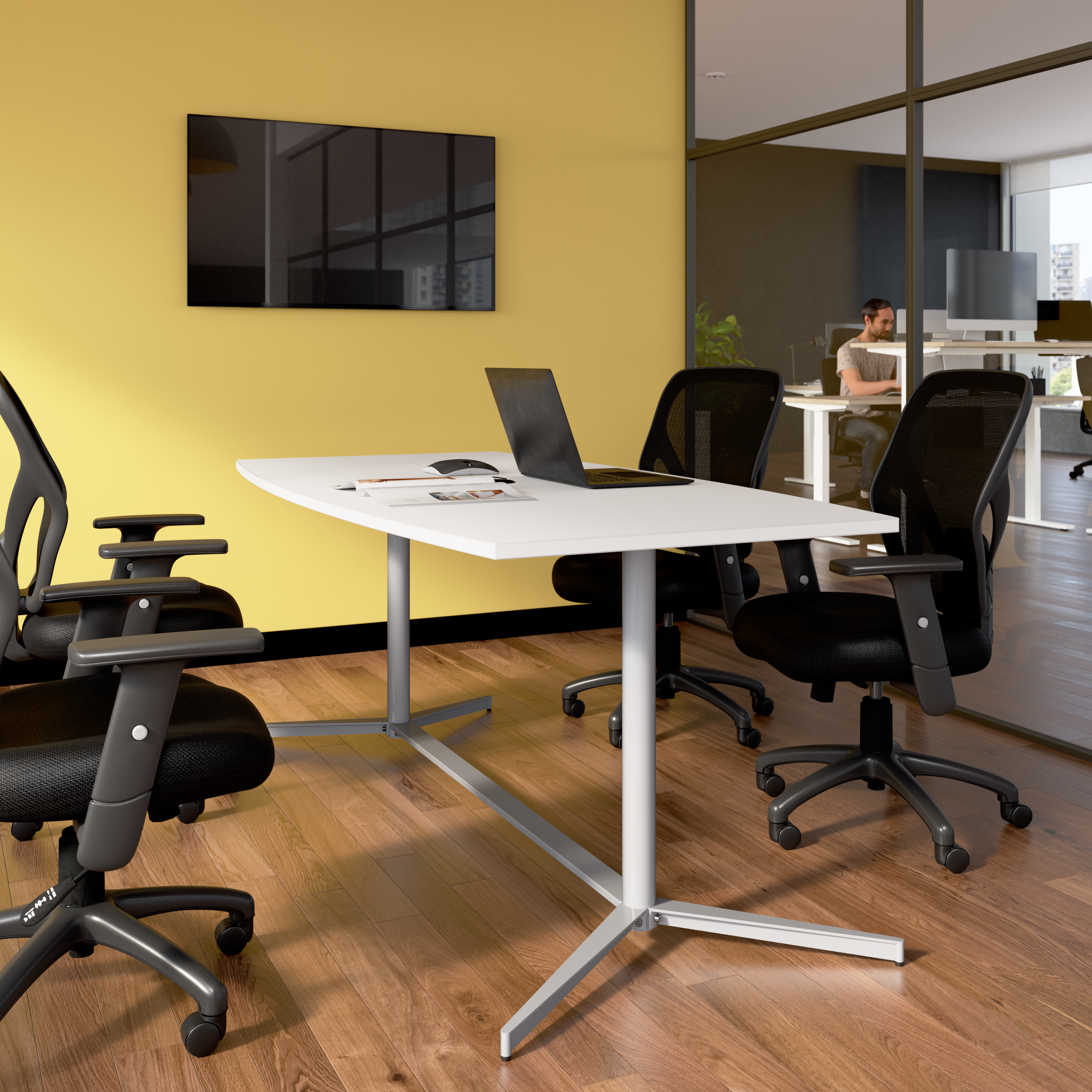 Shop 72-inch Office Conference Table with Metal Base 99TBM72WHSVK 2 #color_white/cool gray metallic