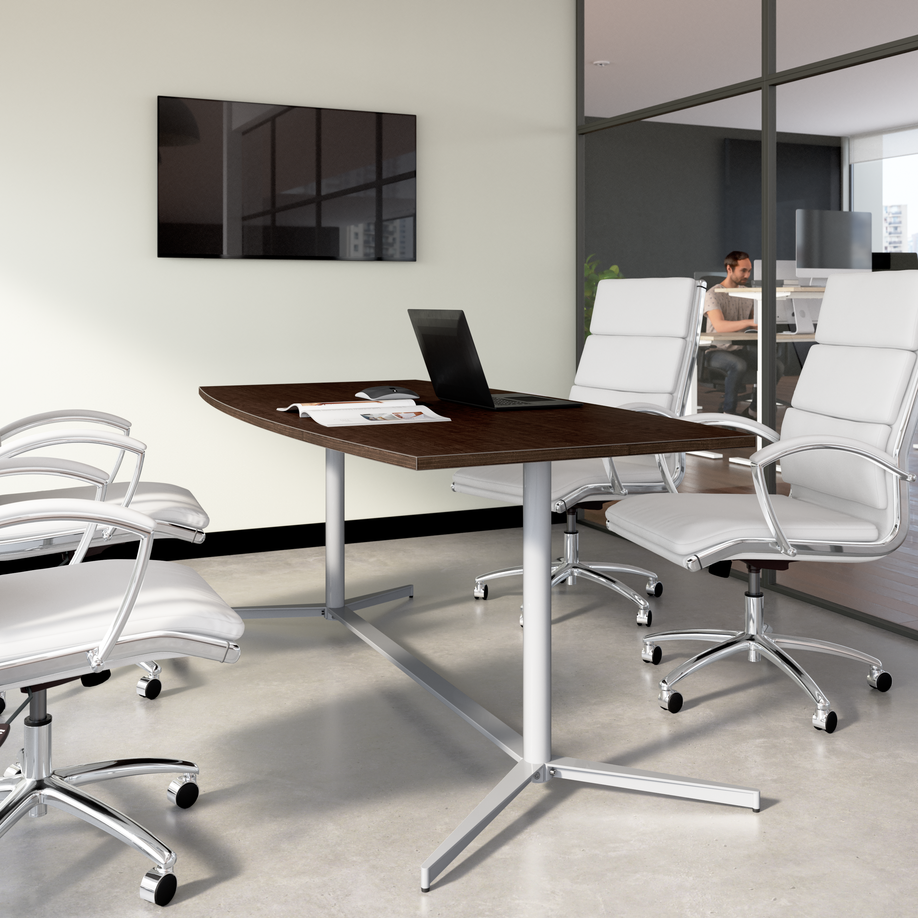 Shop 72-inch Office Conference Table with Metal Base 99TBM72MRSVK 2 #color_mocha cherry/cool gray metallic