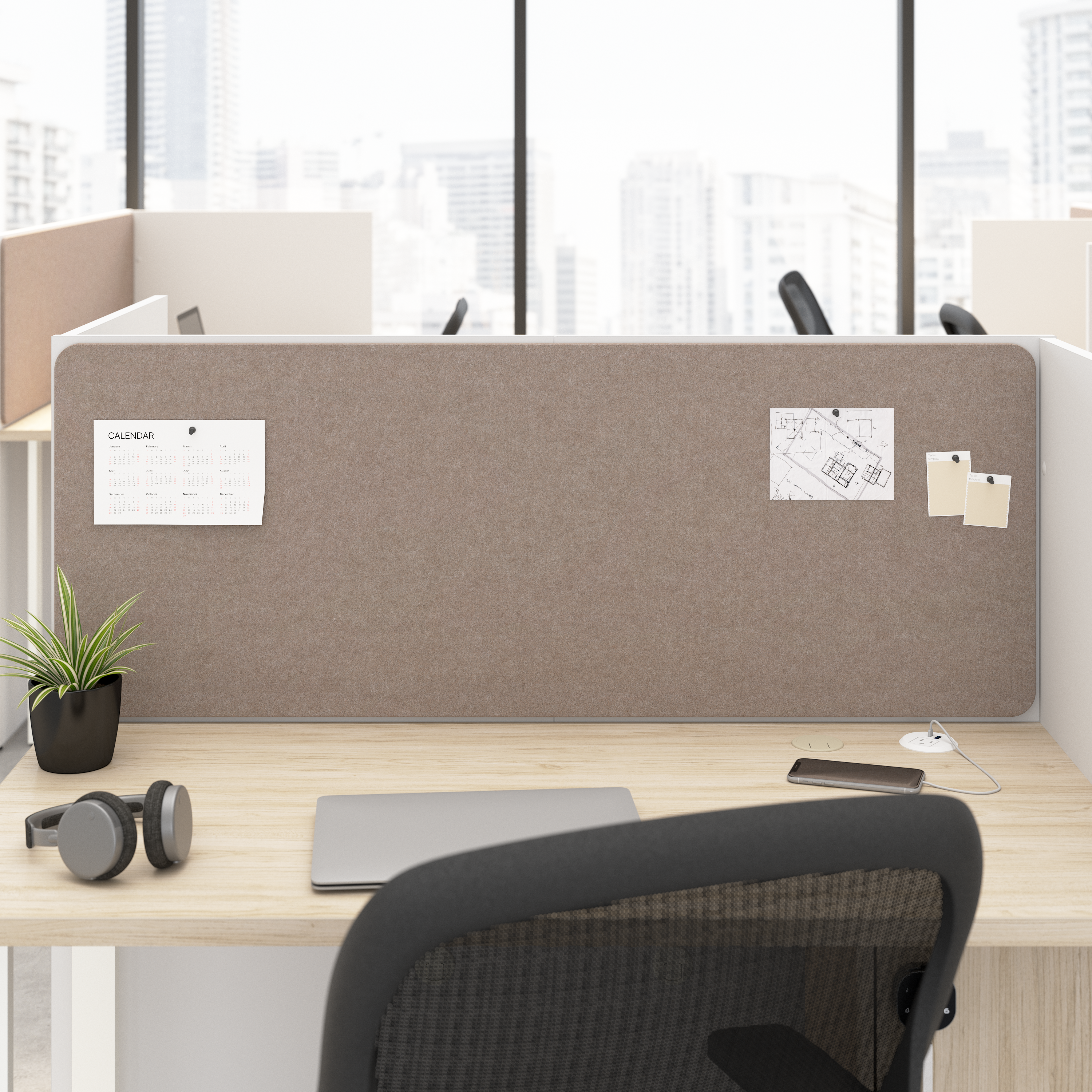Shop Hustle Tackboard for 48-inch Cubicle Desk HUP146WB-03 5 #color_warm beige