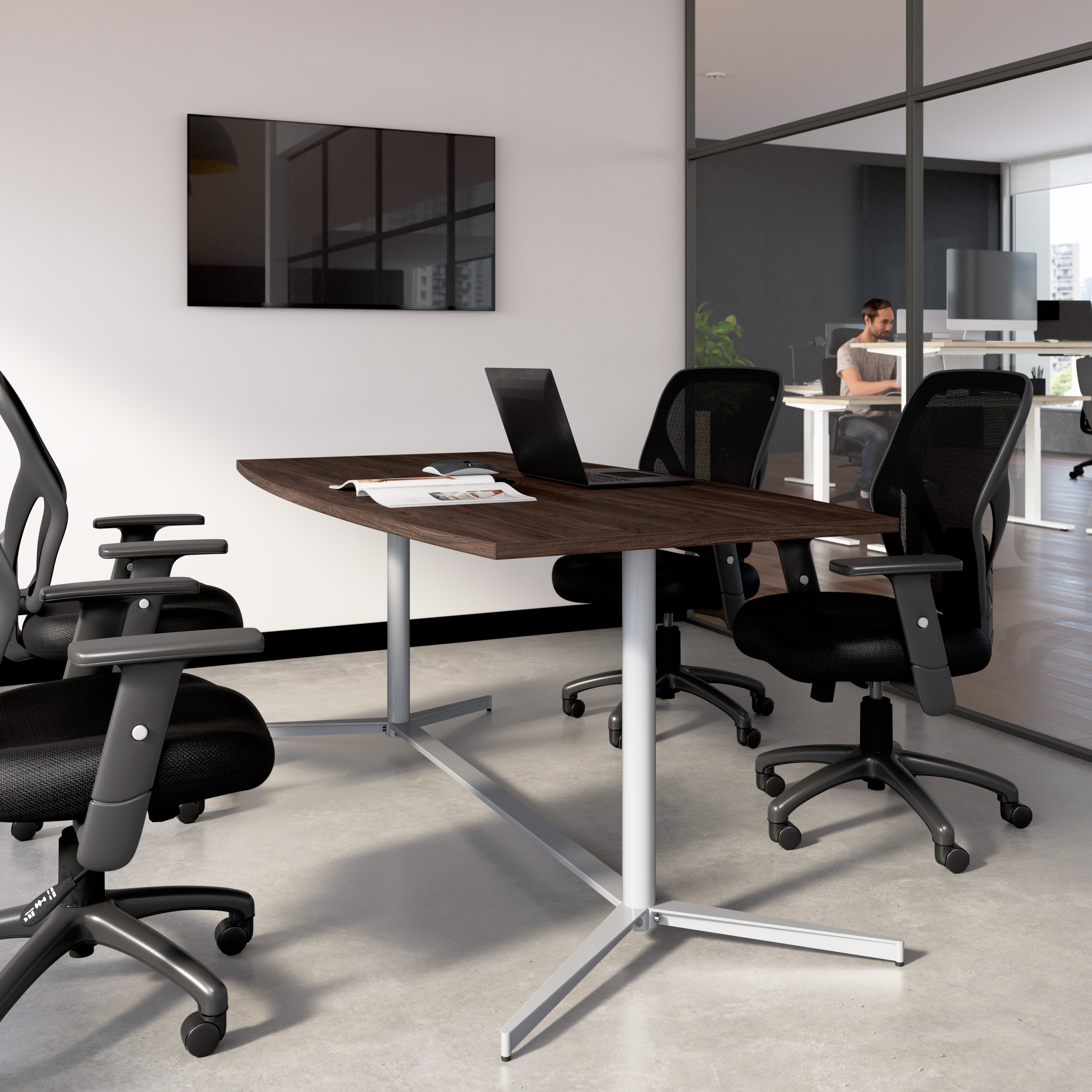 Shop 72-inch Office Conference Table with Metal Base 99TBM72BWSVK 2 #color_black walnut/cool gray metallic