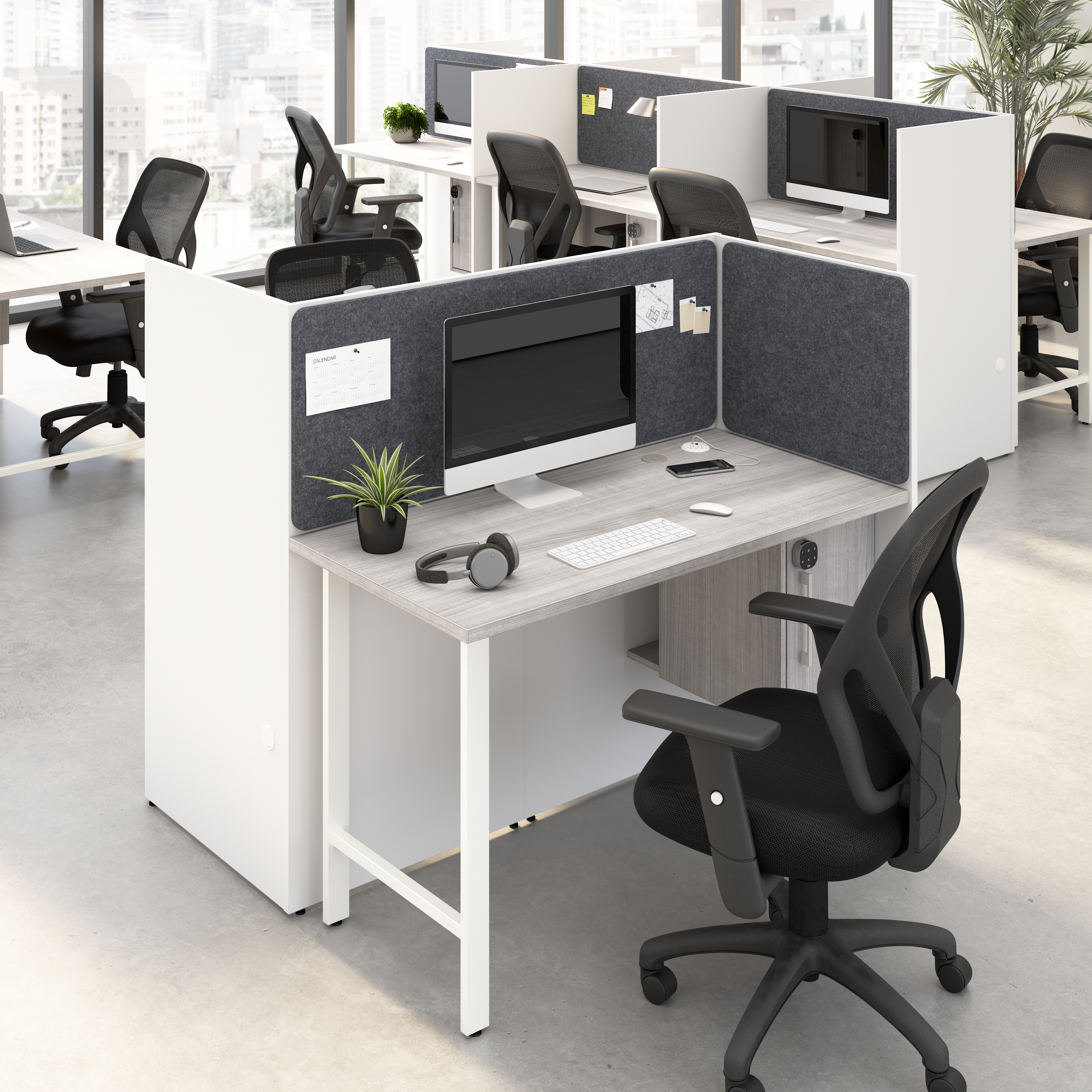Shop Hustle 48-inch 2 Person Office Cubicles with Locking Storage and Large Tackboards HUS020WHPG 2 #color_white/platinum gray
