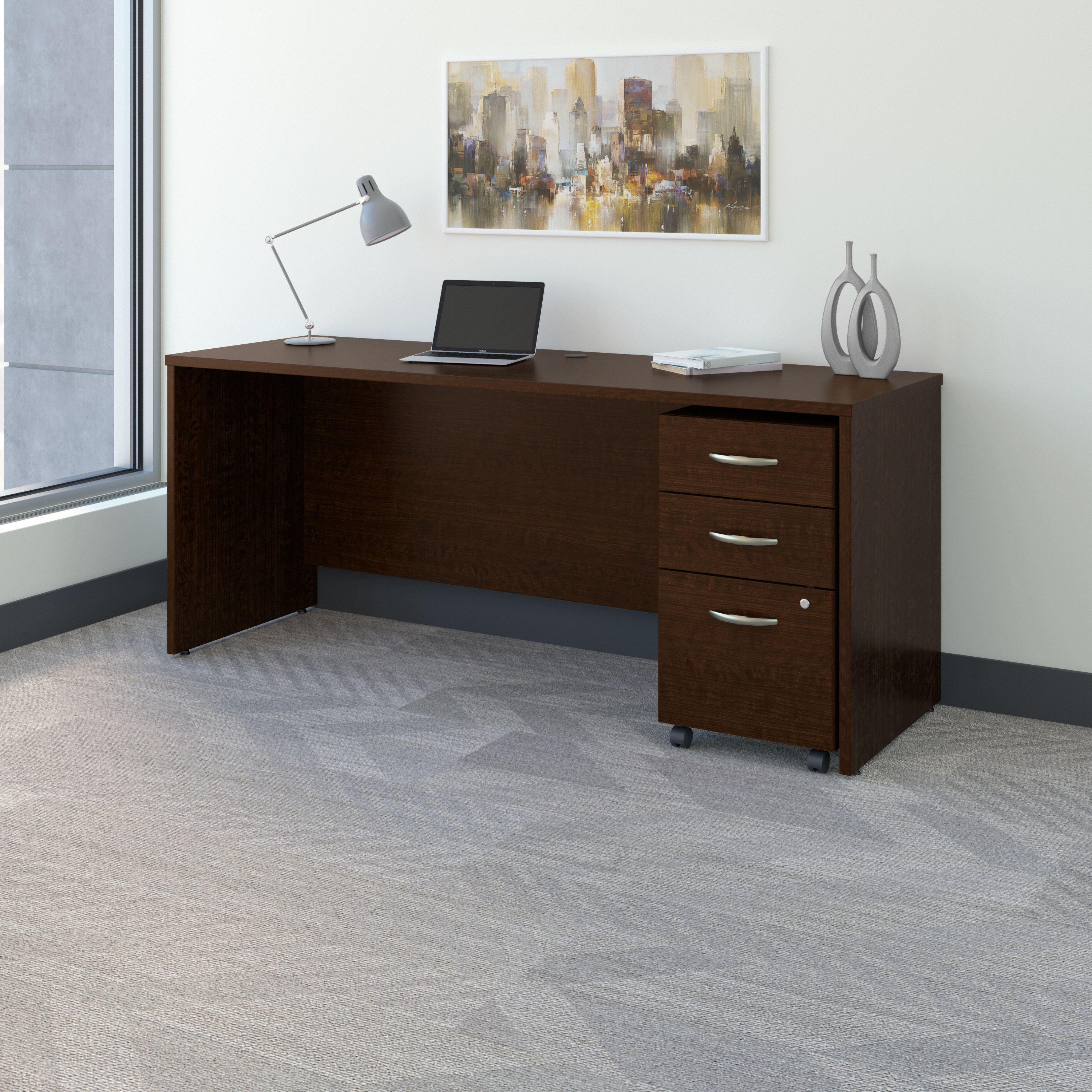 Shop Bush Business Furniture Series C 72W x 24D Office Desk with Mobile File Cabinet 01 SRC026MRSU #color_mocha cherry