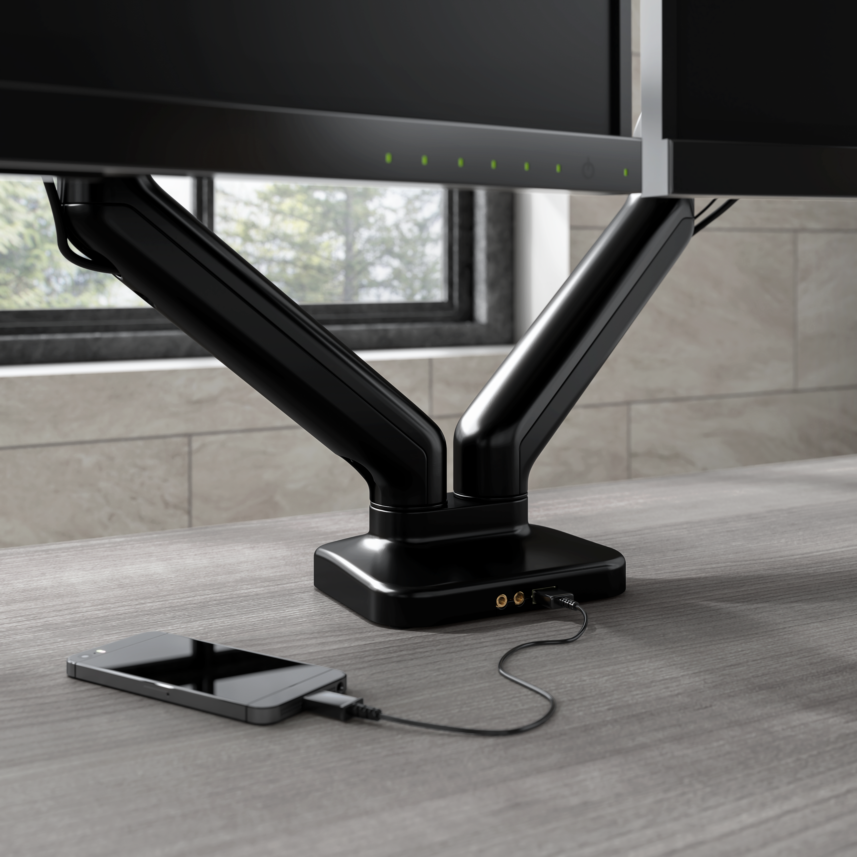 Shop Bush Business Furniture Adjustable Dual Monitor Arm with USB Port 08 AC99891-03 #color_black paint