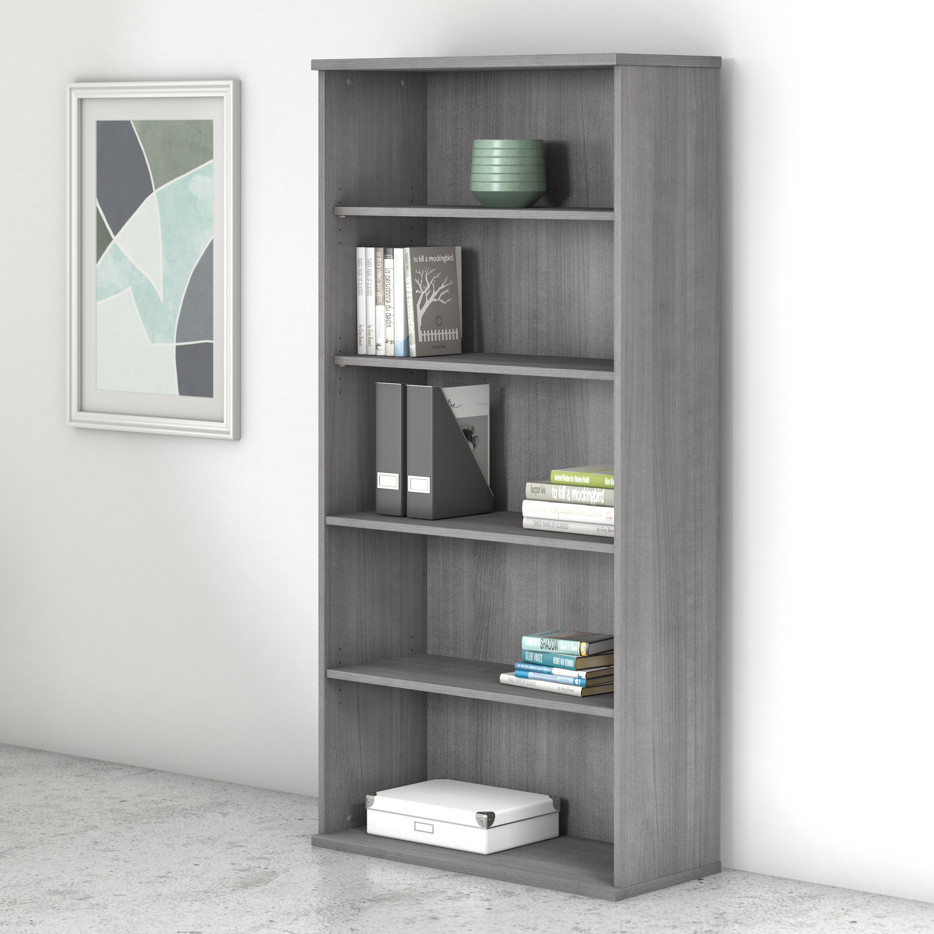 Shop Bush Business Furniture Studio C Tall 5 Shelf Bookcase 01 SCB136PG #color_platinum gray