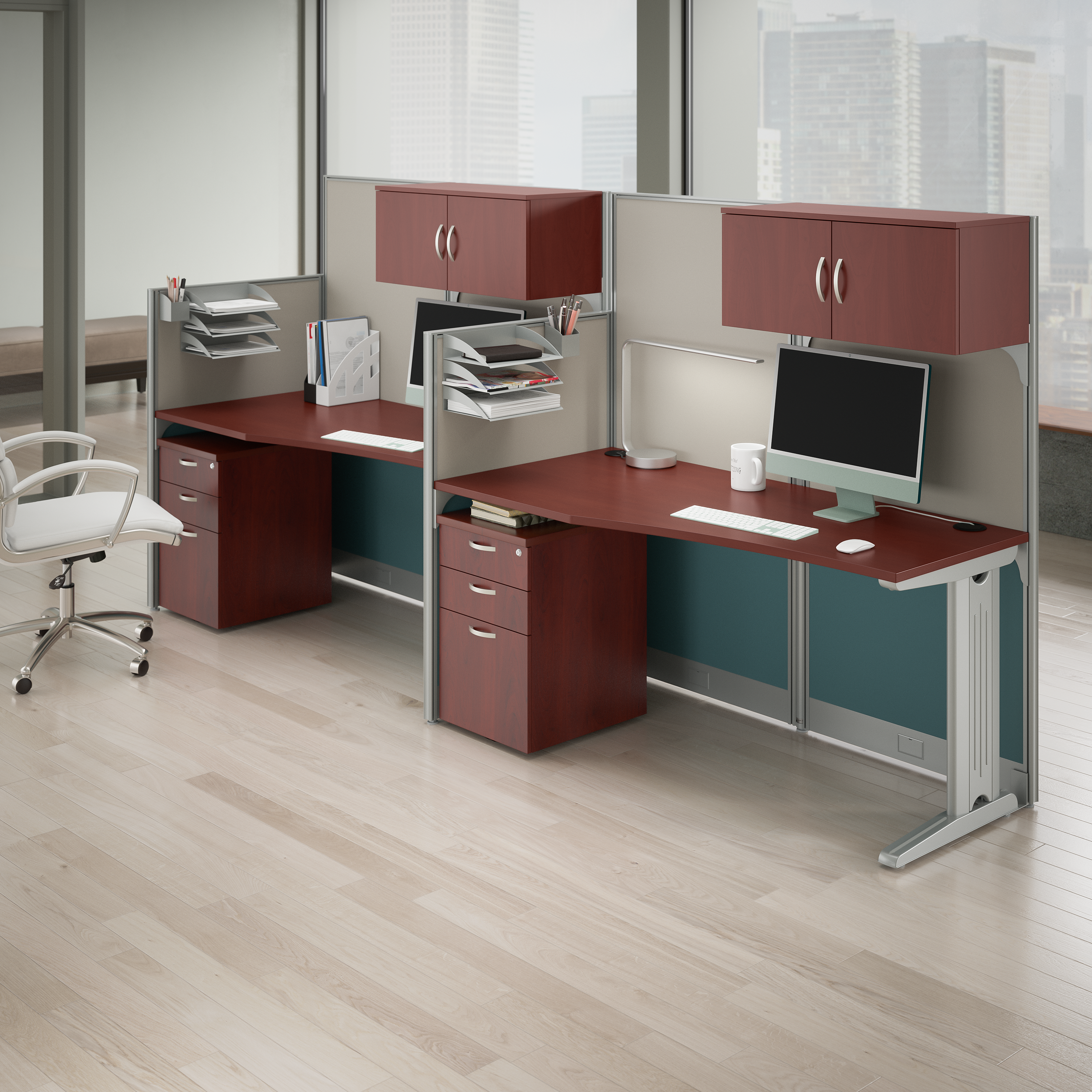 Shop Bush Business Furniture Office in an Hour 65W x 33D Straight Cubicle Desk 05 WC36492-03K #color_hansen cherry