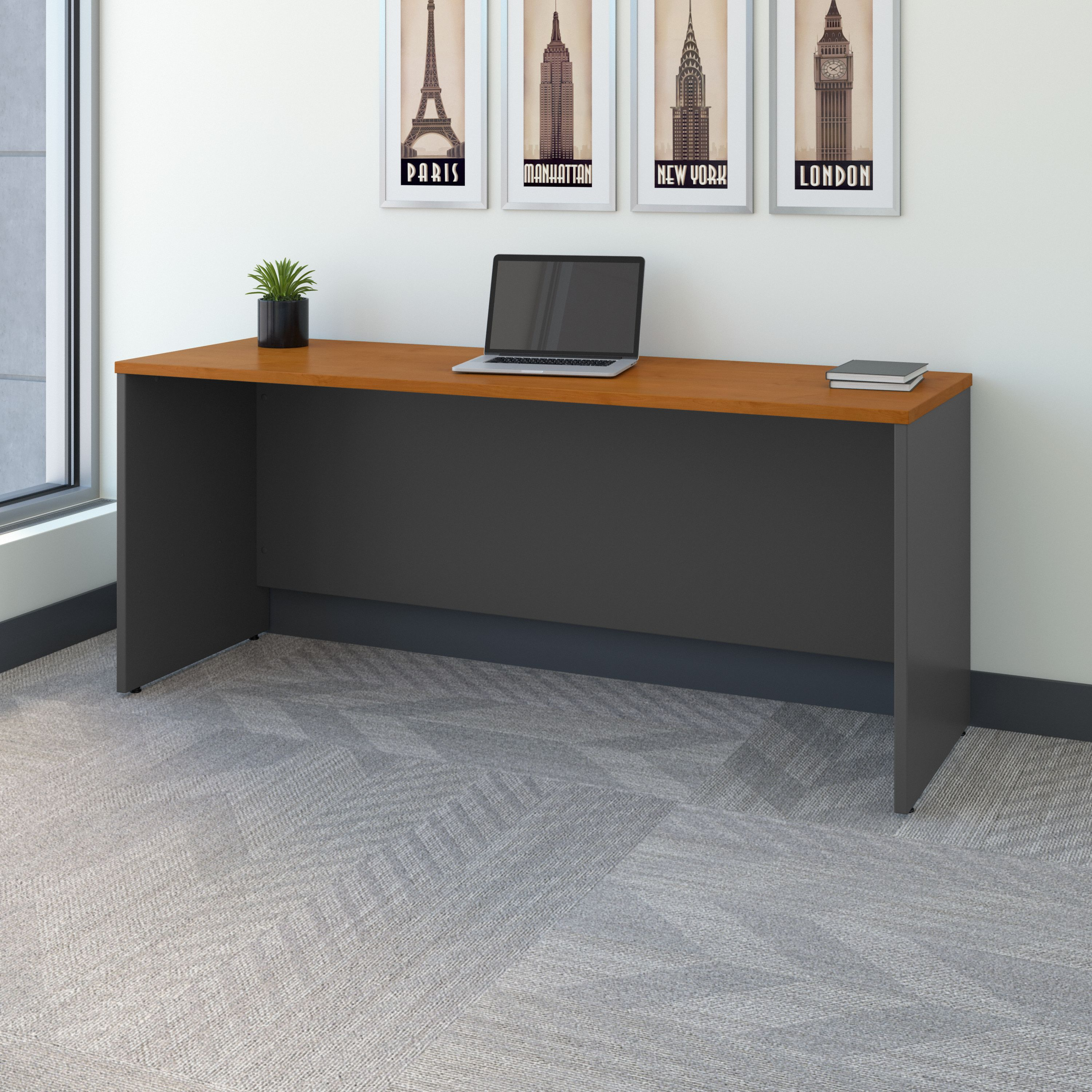 Shop Bush Business Furniture Series C 72W x 24D Credenza Desk 01 WC72426 #color_natural cherry/graphite gray