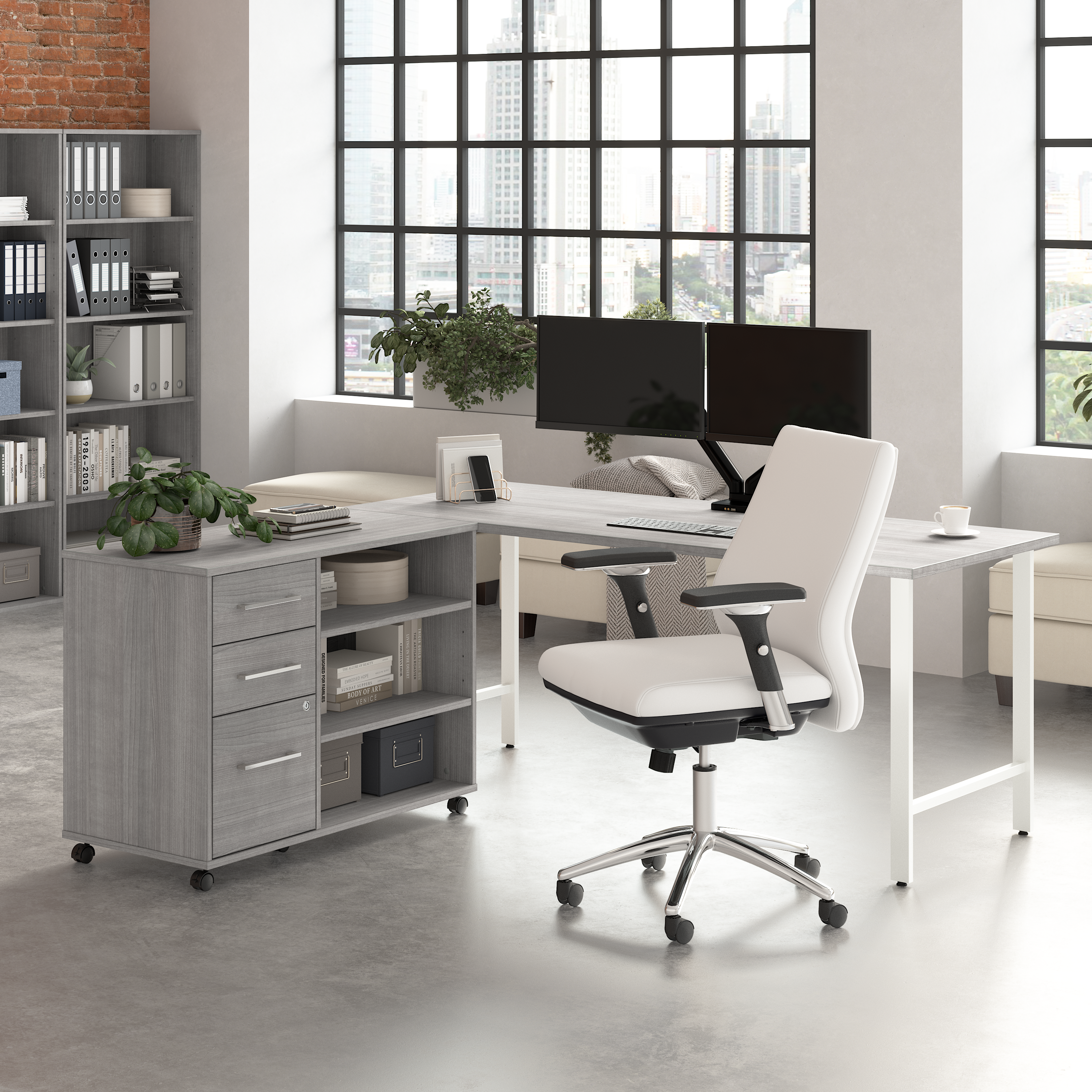 Shop Bush Business Furniture Hustle 72W x 30D Computer Desk and Storage Cabinet with Drawers and Shelves 01 HUS010PG #color_platinum gray