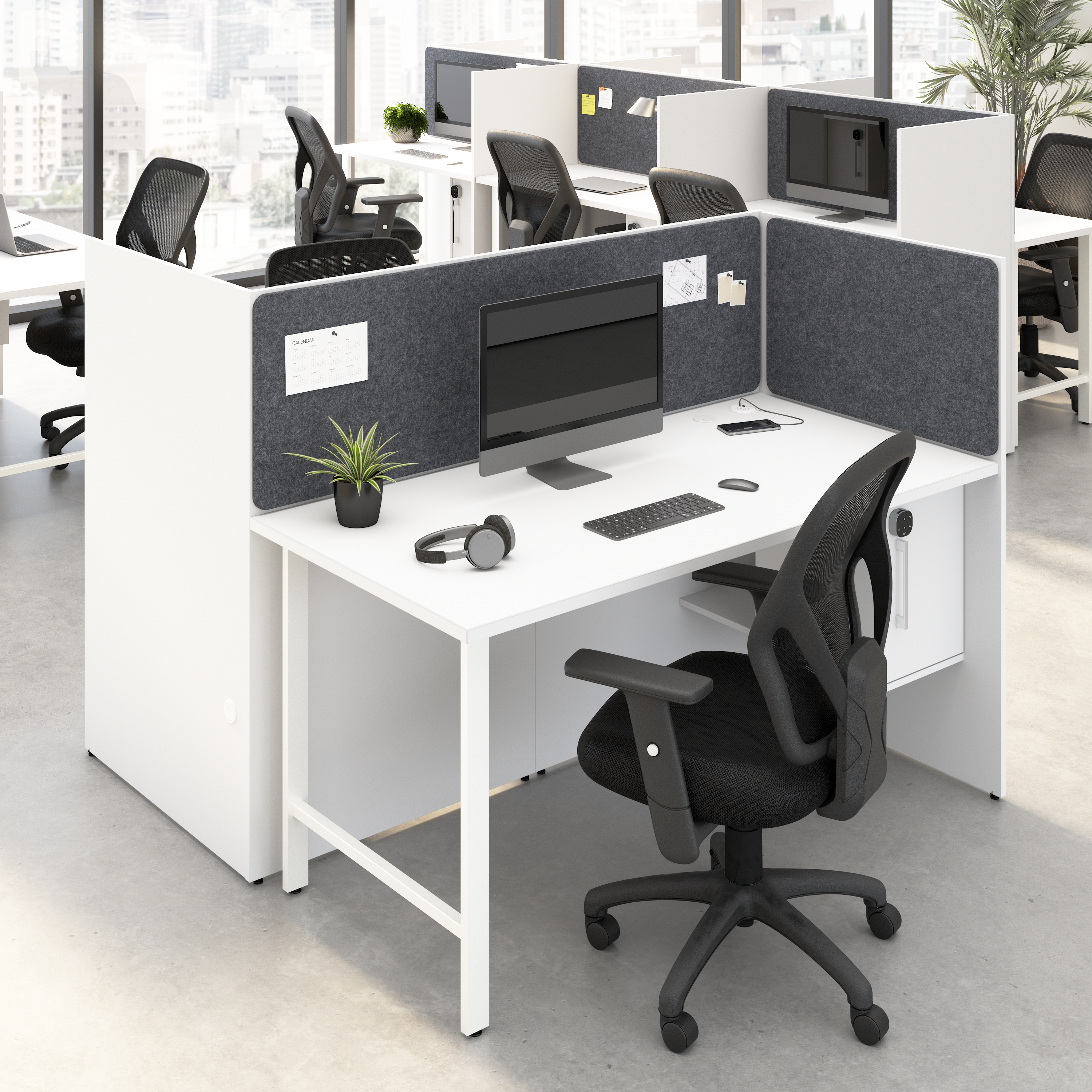 Shop Hustle 60-inch 2 Person Office Cubicles with Locking Storage and Large Tackboards HUS023WH 2 #color_white