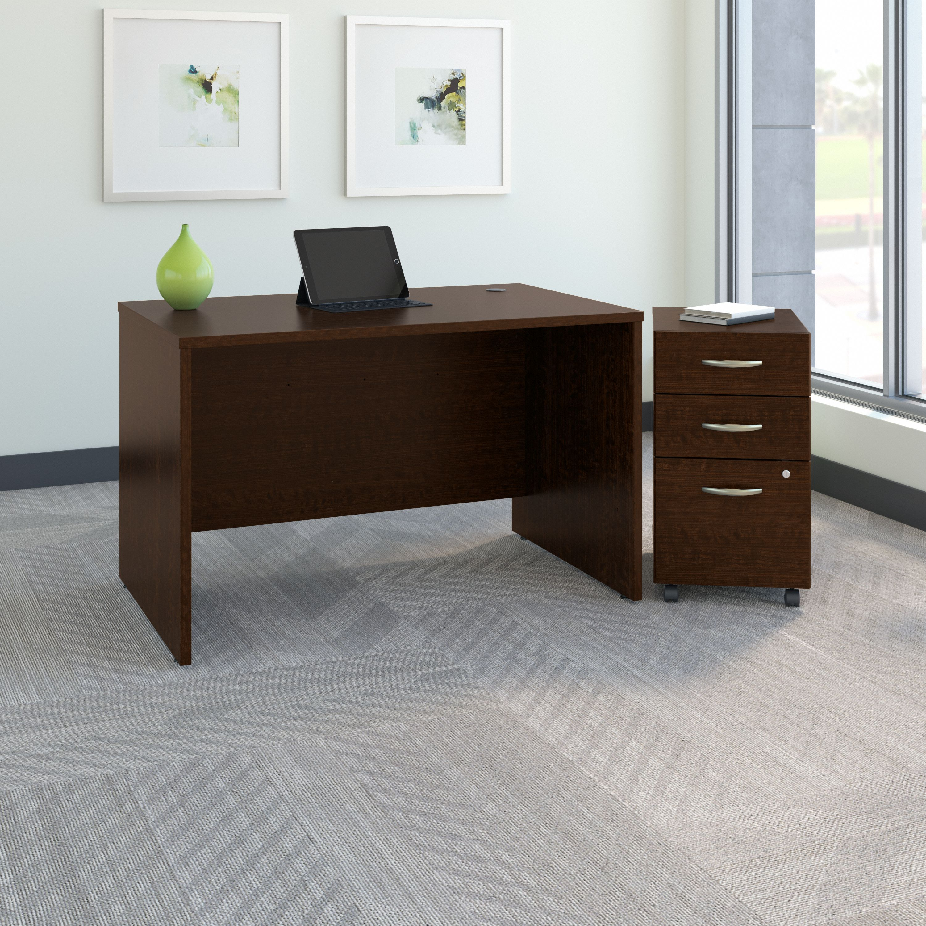 Shop Bush Business Furniture Series C 48W x 30D Office Desk with Mobile File Cabinet 01 SRC048MRSU #color_mocha cherry
