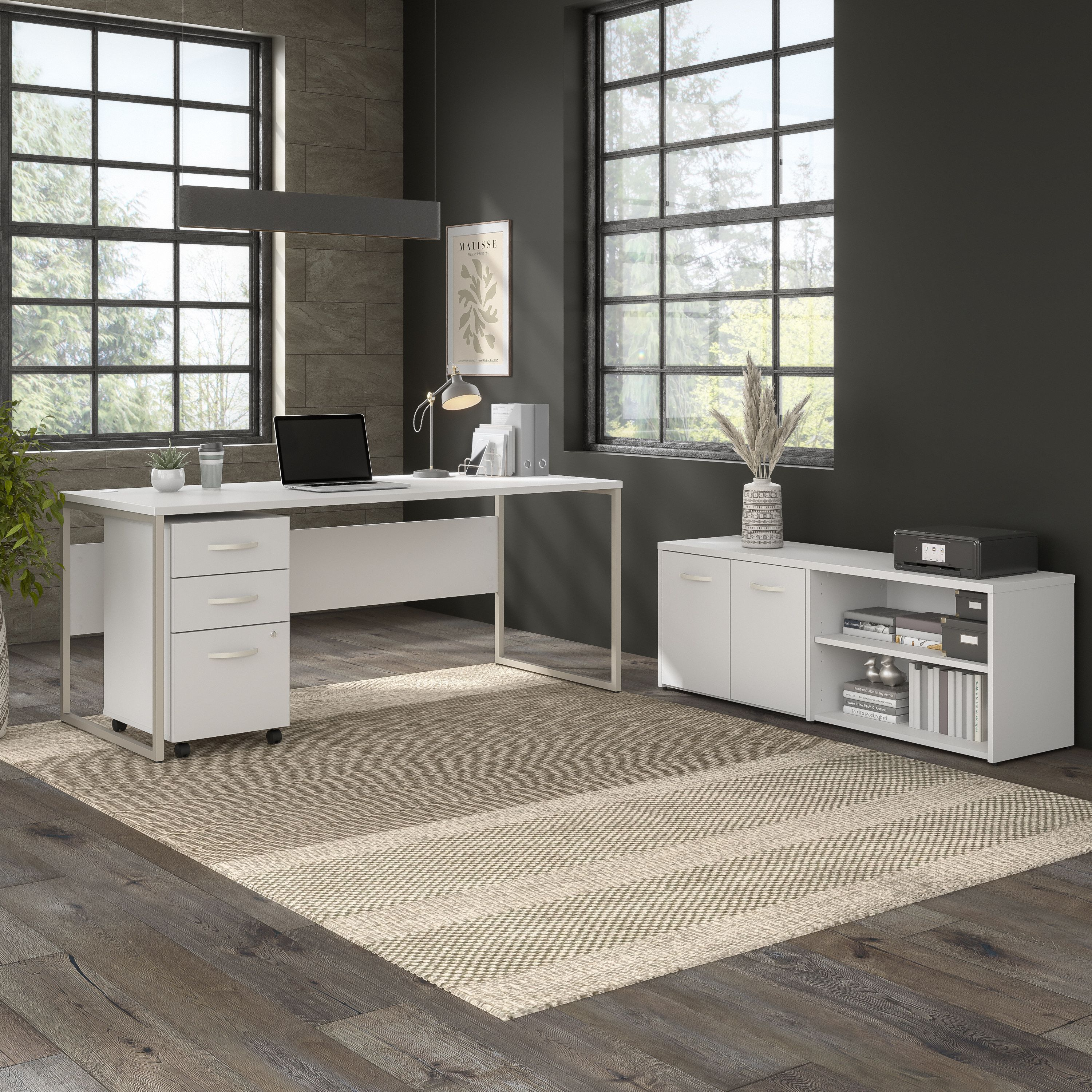 Shop Bush Business Furniture Hybrid 72W x 30D Computer Table Desk with Storage and Mobile File Cabinet 01 HYB014WHSU #color_white