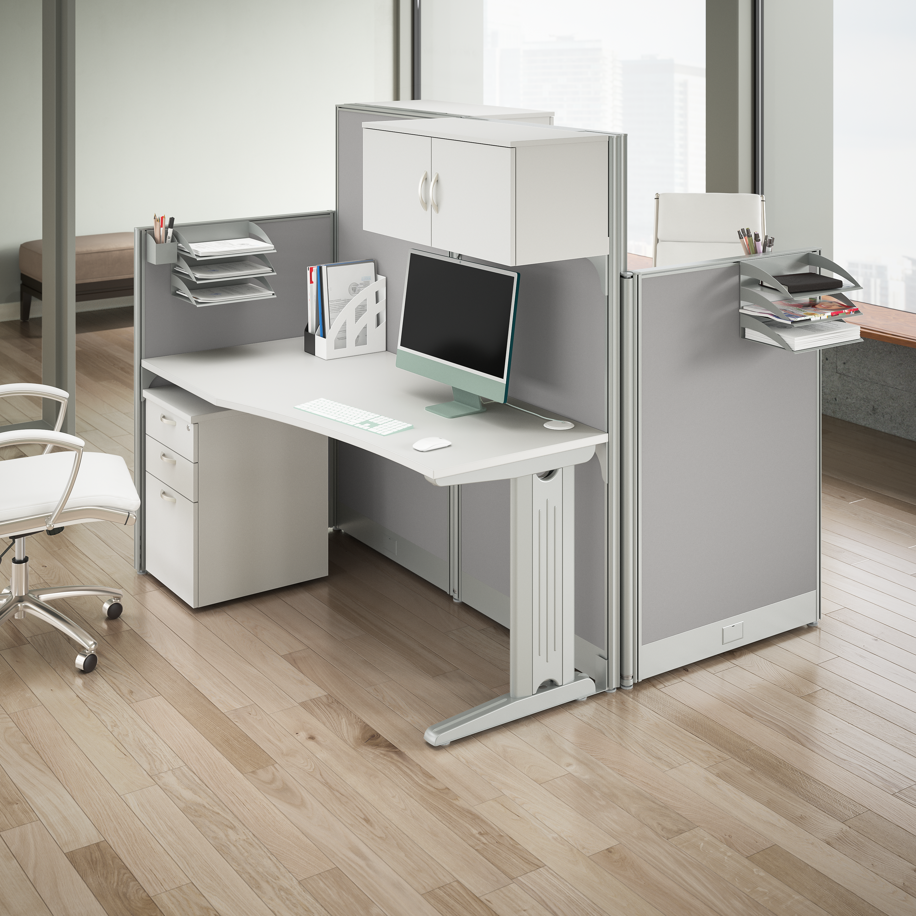 Shop Bush Business Furniture Office in an Hour 2 Person Straight Cubicle Desks with Storage, Drawers, and Organizers 03 OIAH005WH #color_pure white