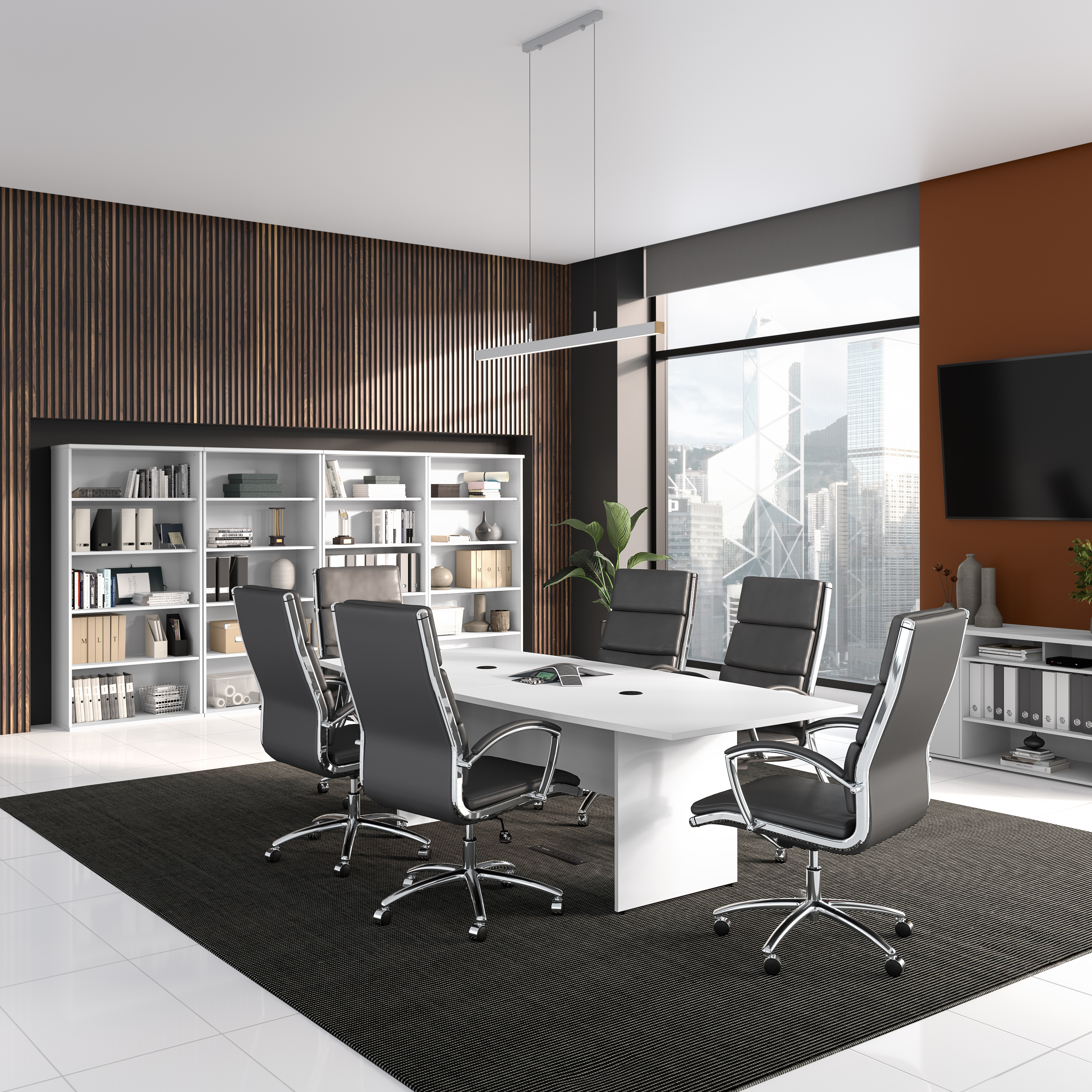 Shop Bush Business Furniture 96W x 42D Boat Shaped Conference Table with Wood Base 06 99TB9642WHK #color_white