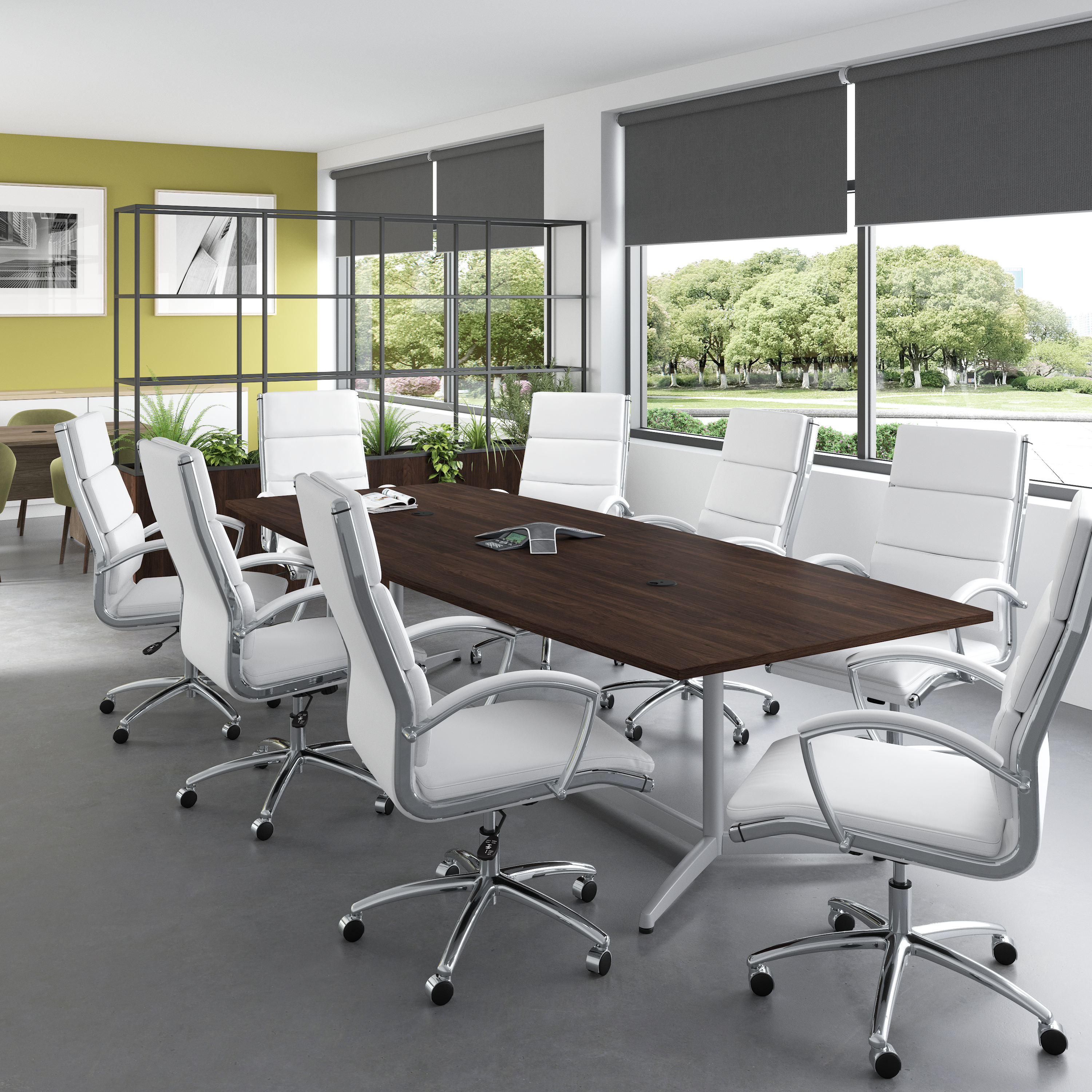 Shop Bush Business Furniture 120W x 48D Boat Shaped Conference Table with Metal Base 01 99TBM120BWSVK #color_black walnut