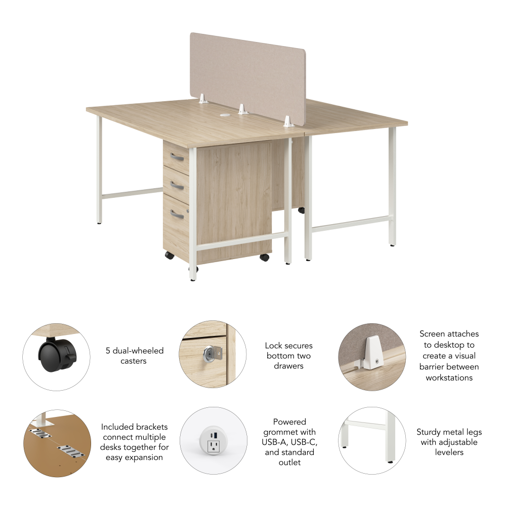 Shop Bush Business Furniture Hustle 2 Person Computer Desk with Mobile File Cabinets 06 HUS014NESU #color_natural elm
