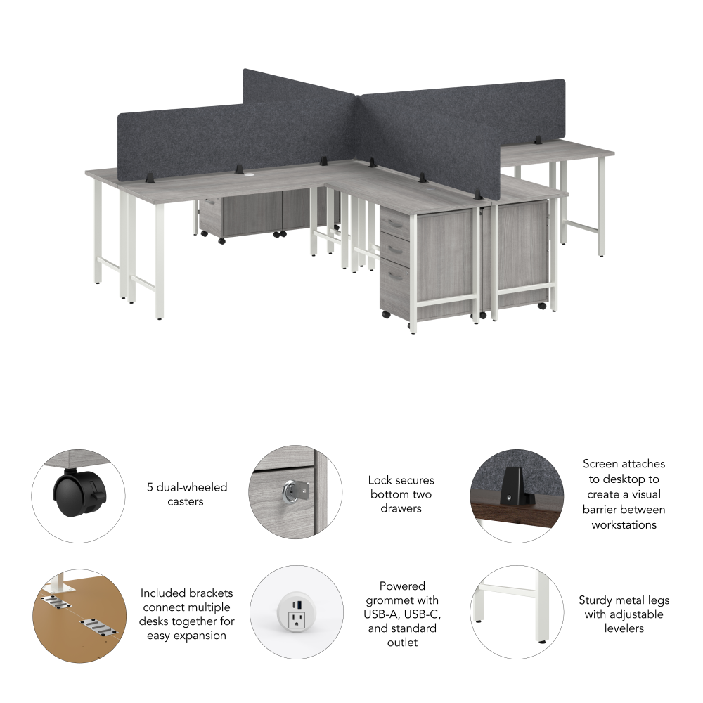 Shop Bush Business Furniture Hustle 4 Person L Shaped Desk with Mobile File Cabinets