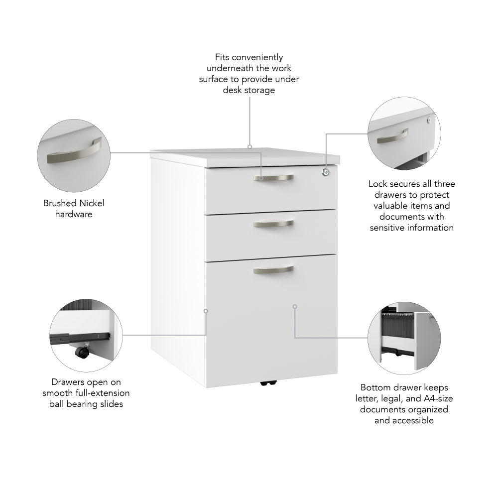 Shop Bush Business Furniture Easy Office 3 Drawer Mobile File Cabinet, Image 07, EOF116WH-03, #color_pure white