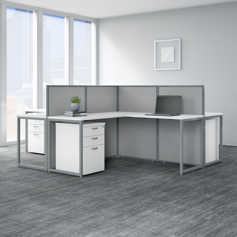Shop Bush Business Furniture Easy Office 60W 4 Person L Shaped Cubicle Desk with Drawers and 45H Panels, Image 02, EOD760SWH-03K, #color_pure white/silver gray