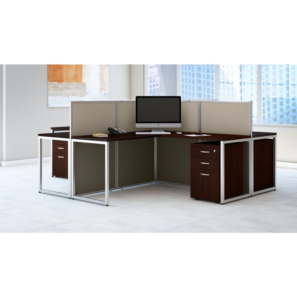 Shop Bush Business Furniture Easy Office 60W 4 Person L Shaped Cubicle Desk with Drawers and 45H Panels, Image 02, EOD760SMR-03K, #color_mocha cherry