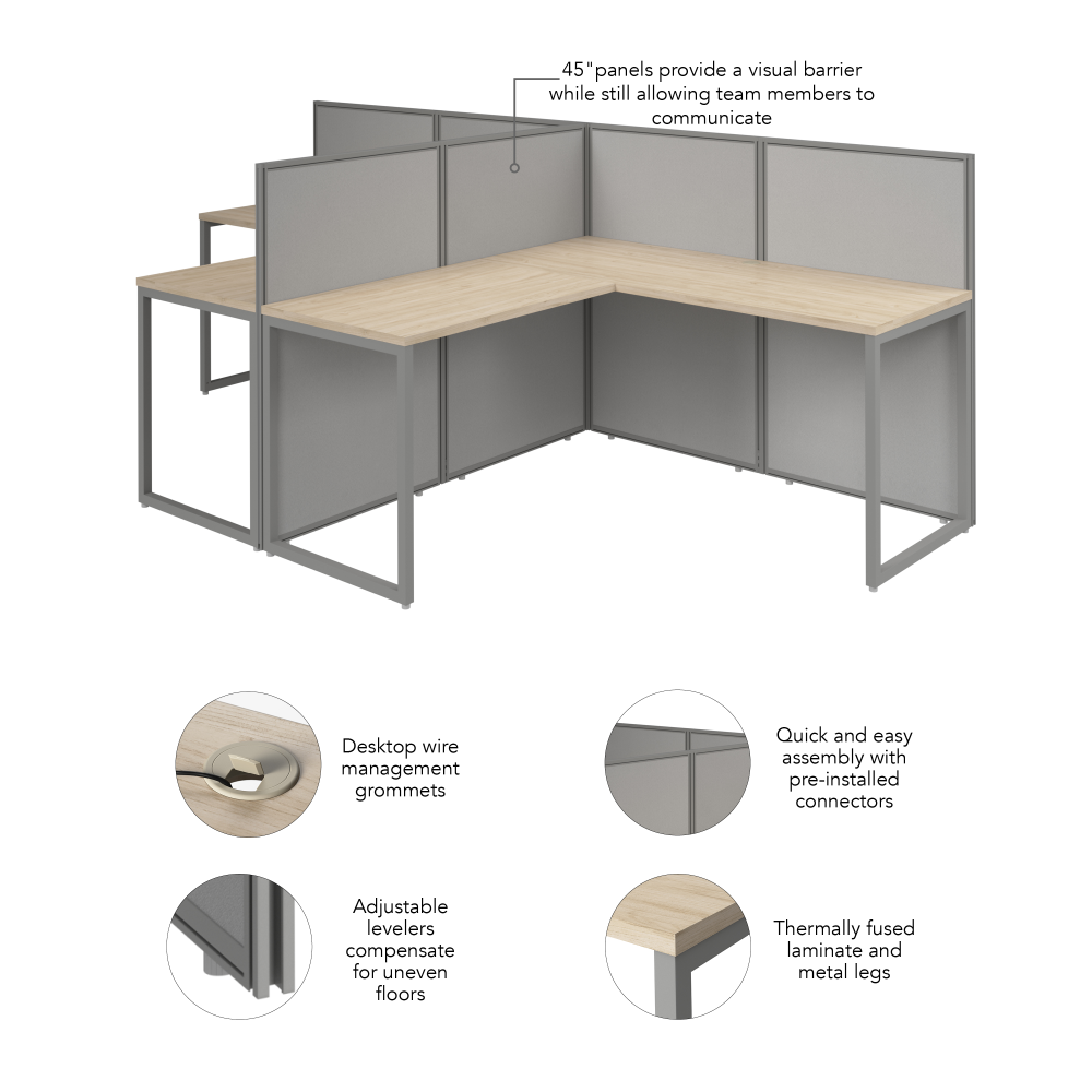 Shop Bush Business Furniture Easy Office 60-inch 2 Person L Shaped Cubicle Desk with Low Panels, Image 06, EOD560NE-03K, #color_natural elm/silver gray