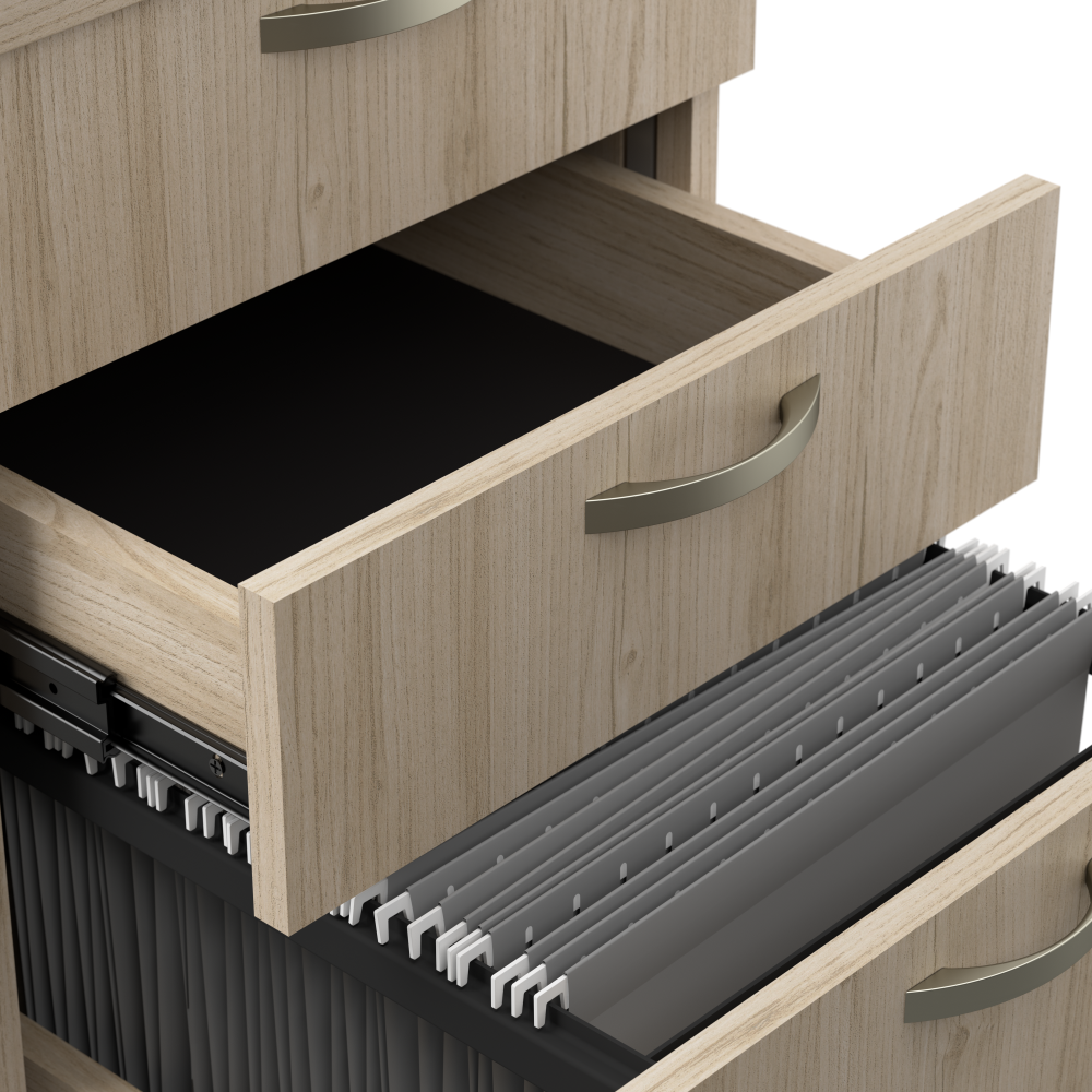 Shop Bush Business Furniture Easy Office 60-inch 4 Person L Shaped Cubicle Desk with Drawers and Low Panels, Image 05, EOD760SNE-03K, #color_natural elm/silver gray
