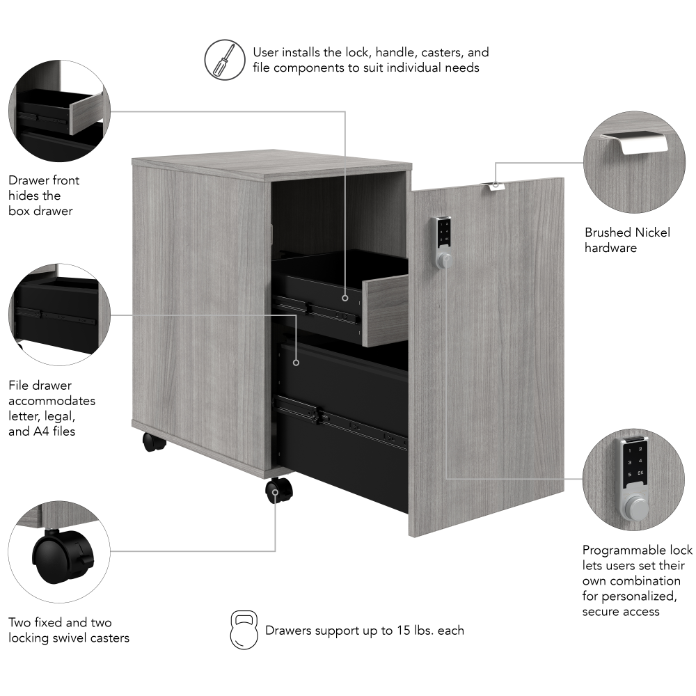Shop Bush Business Furniture Assure Mobile File Cabinet with Drawers and Keypad Lock, Image 06, AUS216PGSU, #color_platinum gray